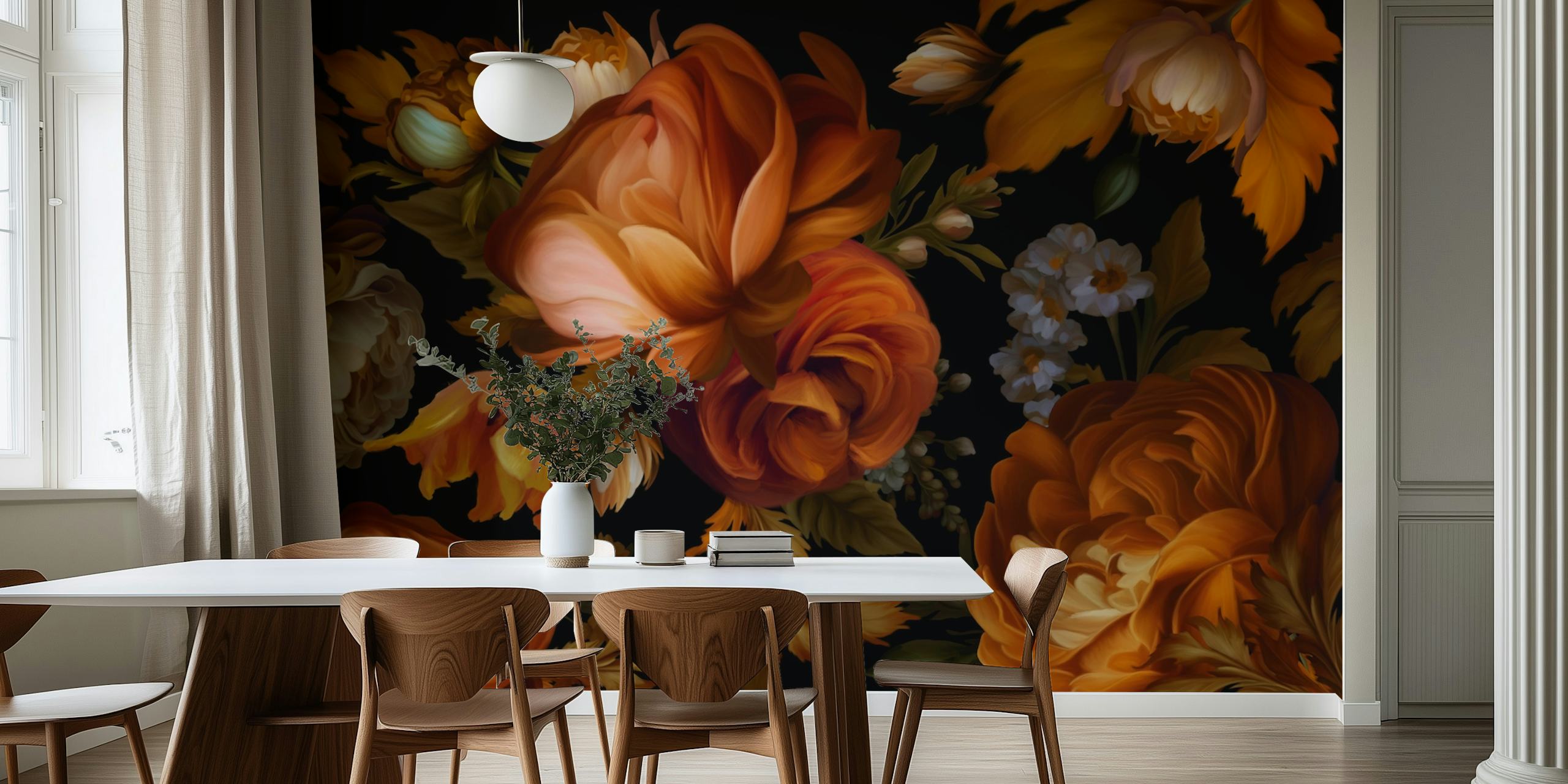Vintage floral garden pattern wallpaper in room