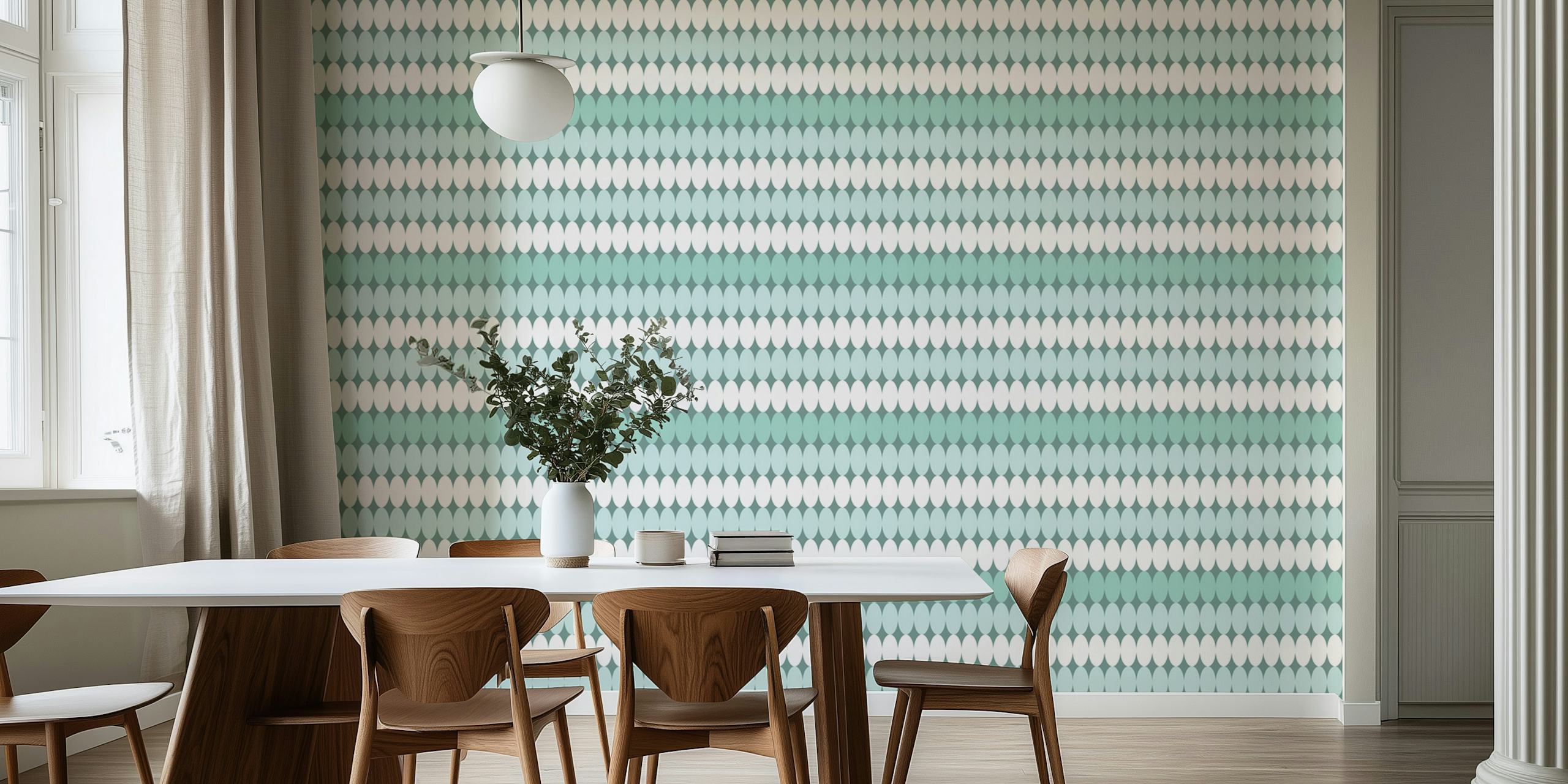 Wandbild „Minty Ovals“ mit rhythmischen grünen ovalen Mustern auf weißem Hintergrund