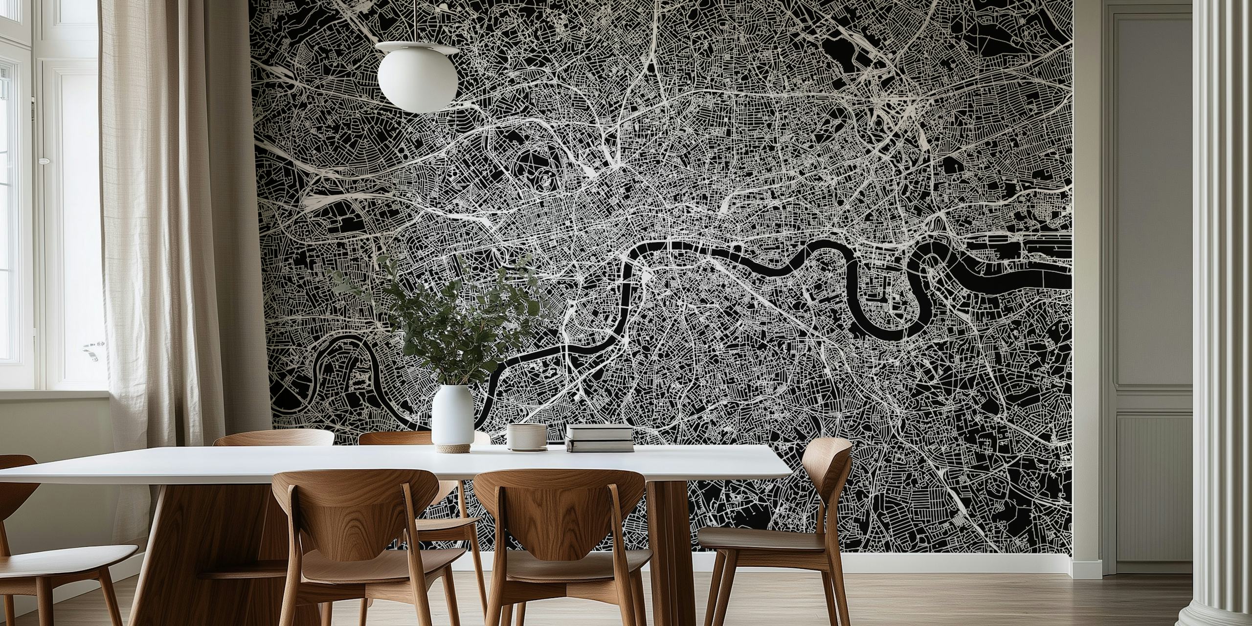 London street map design wallpaper in a room setting
