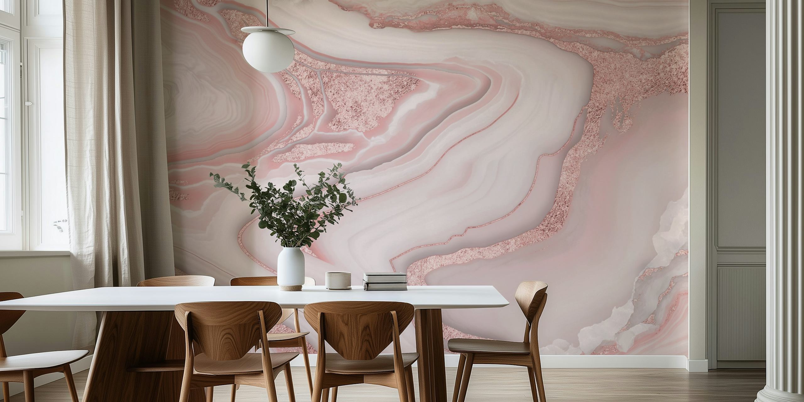 Papel pintado White Rosegold Marble en una habitación