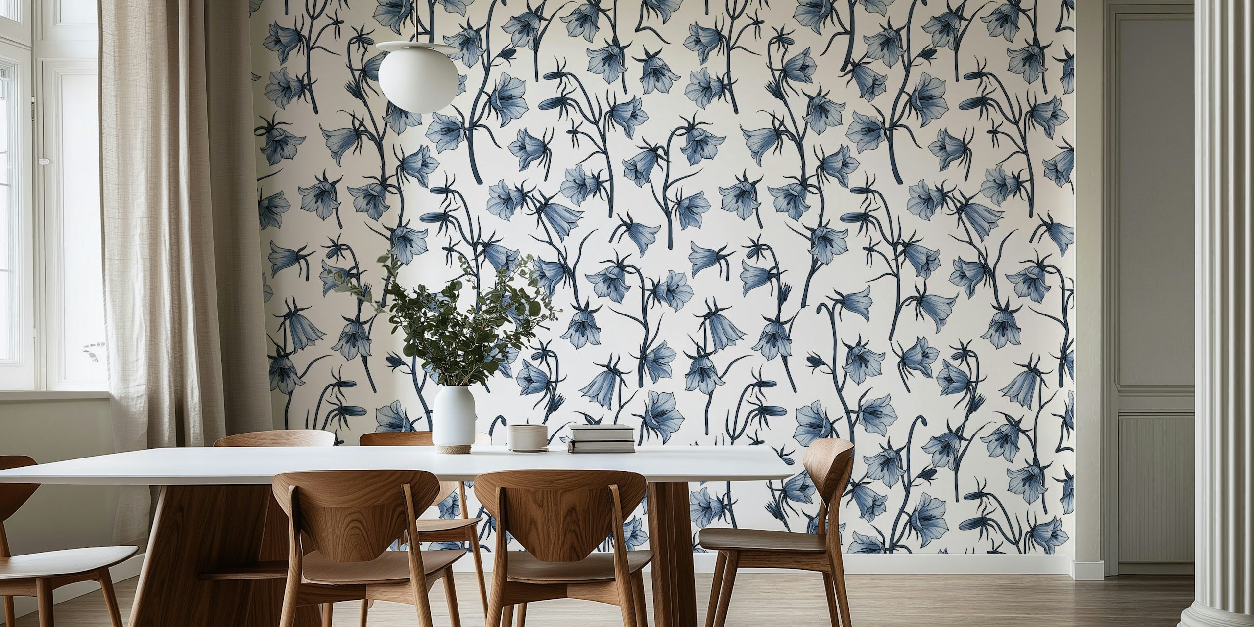 Design tapet Bellflowers v modré a bílé