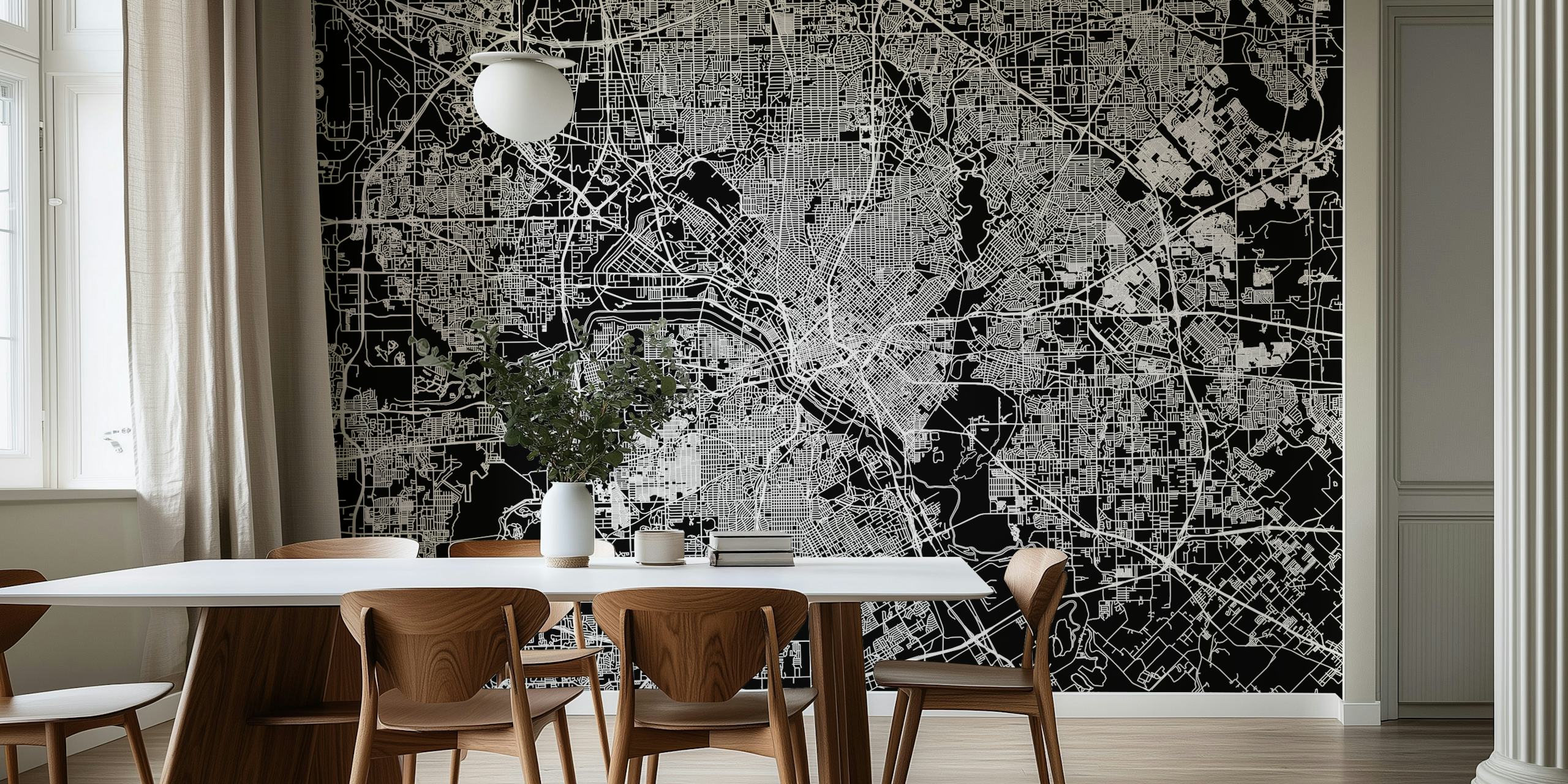 Tapeta Dallas Black Map v stylovém pokoji