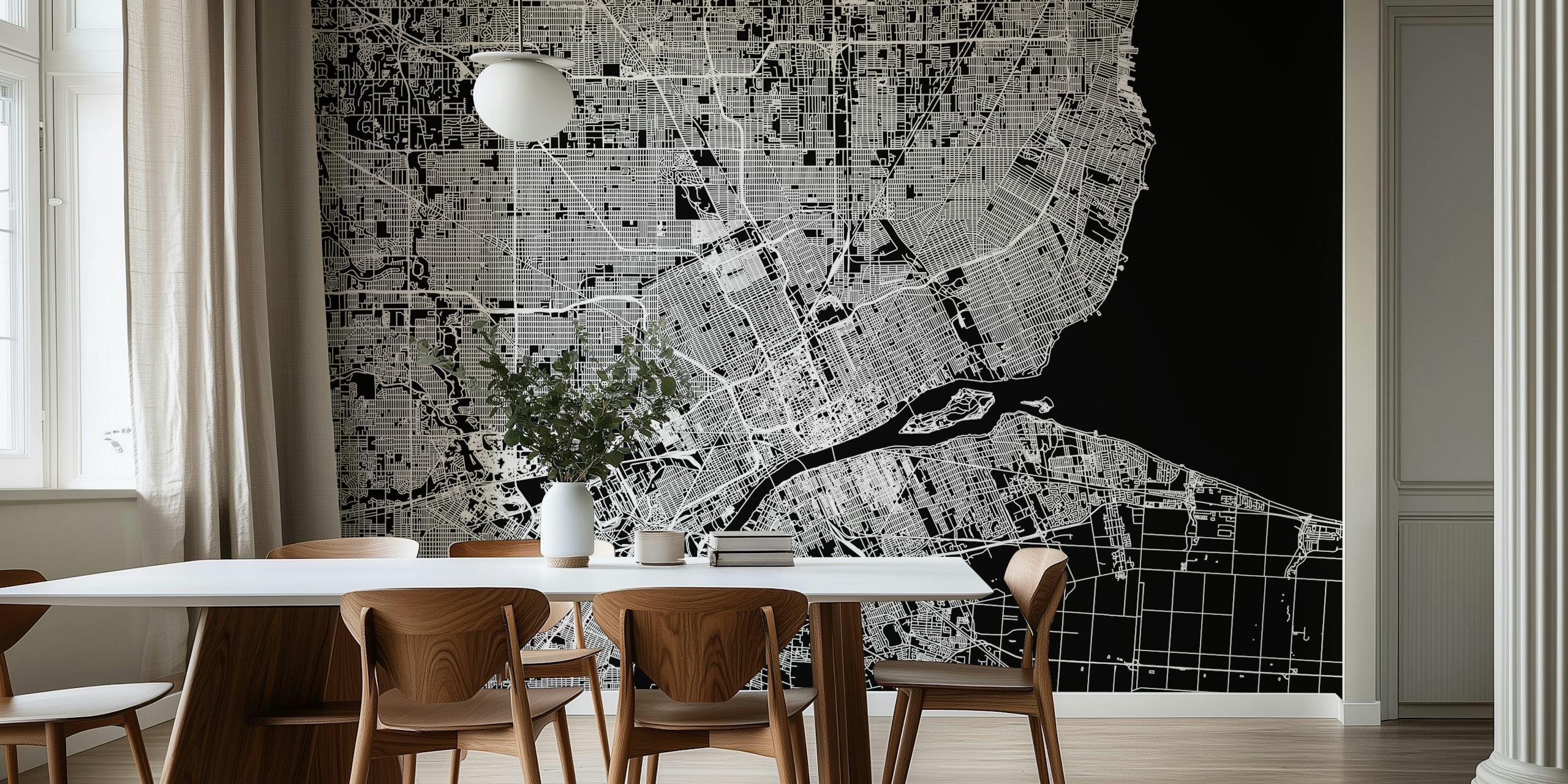 Black and white city map wallpaper with detailed street layout