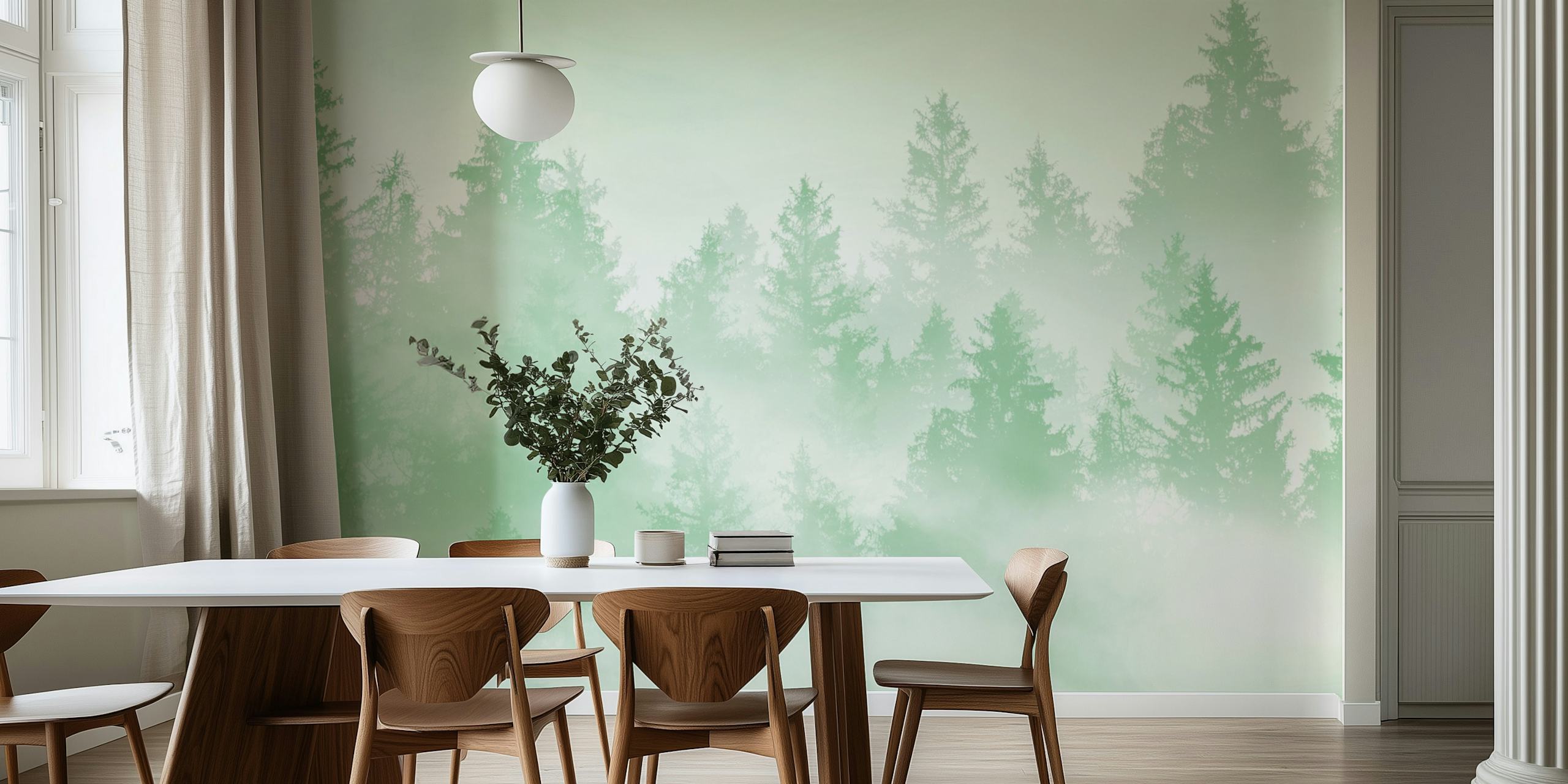 Tapeta Soft Green Forest Dream v pokoji