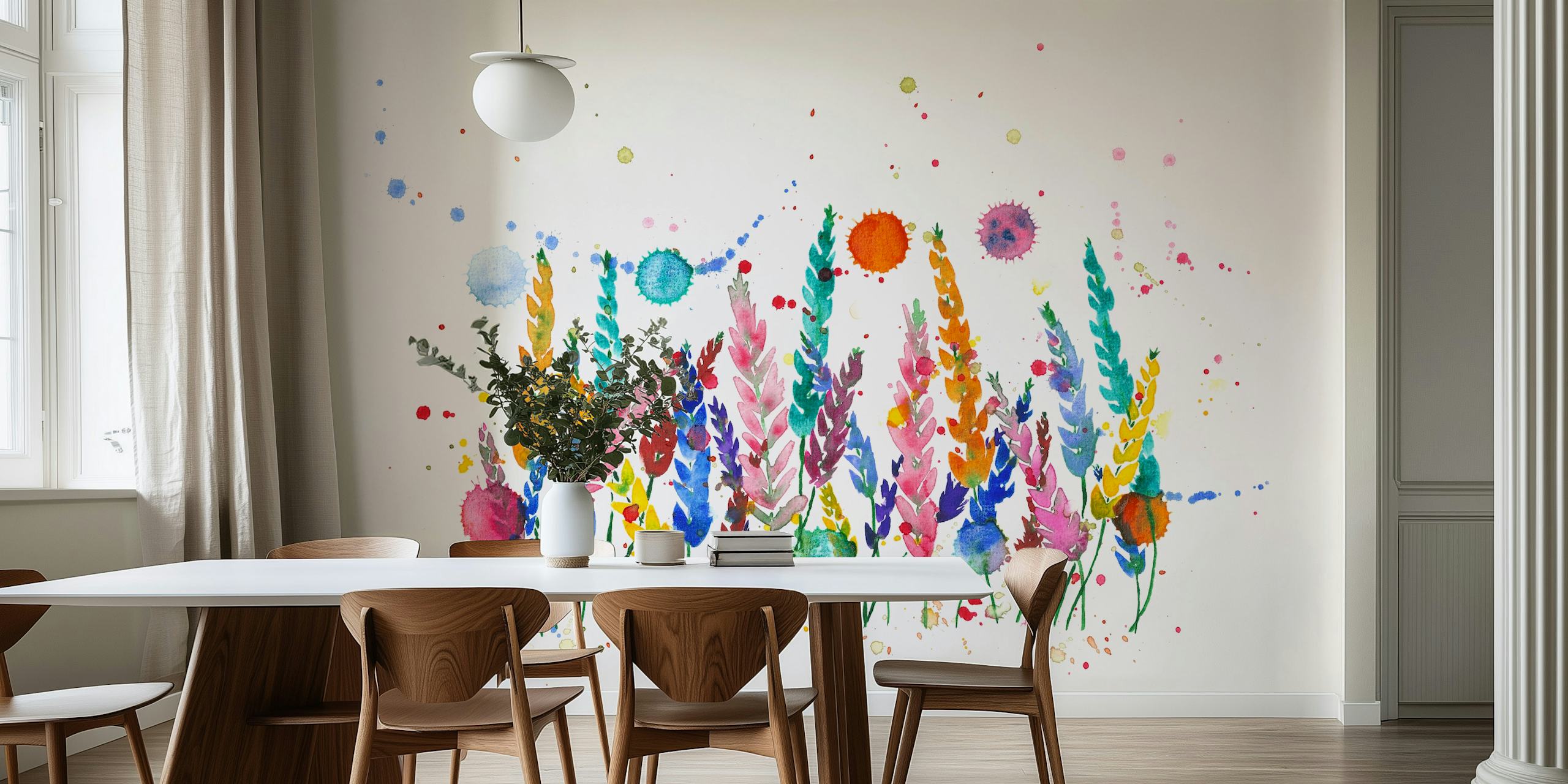 Colorful watercolor flowers in various bright hues wallpaper