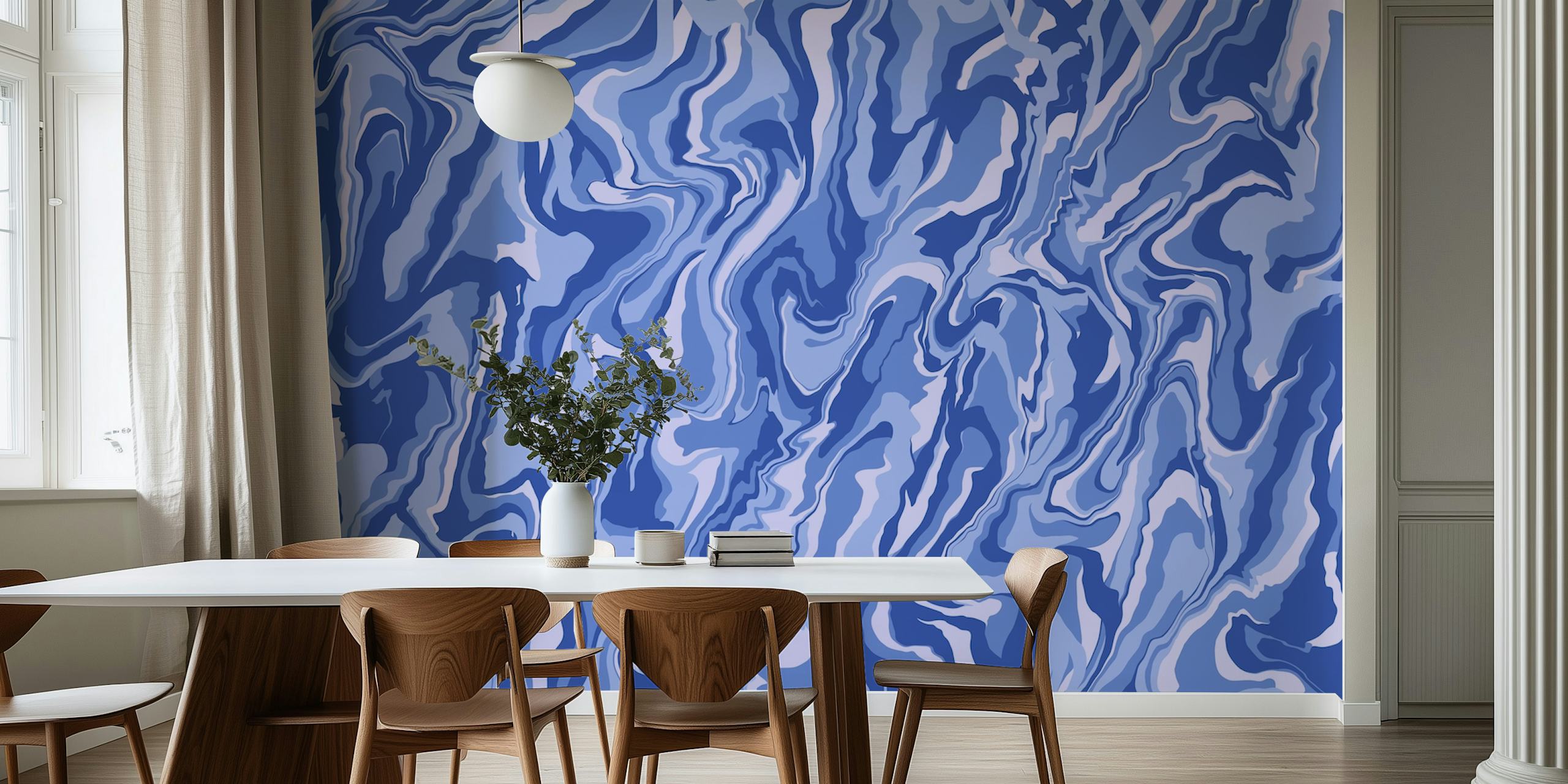 Fluid Art-Tapete in einem stilvollen Innenraum.