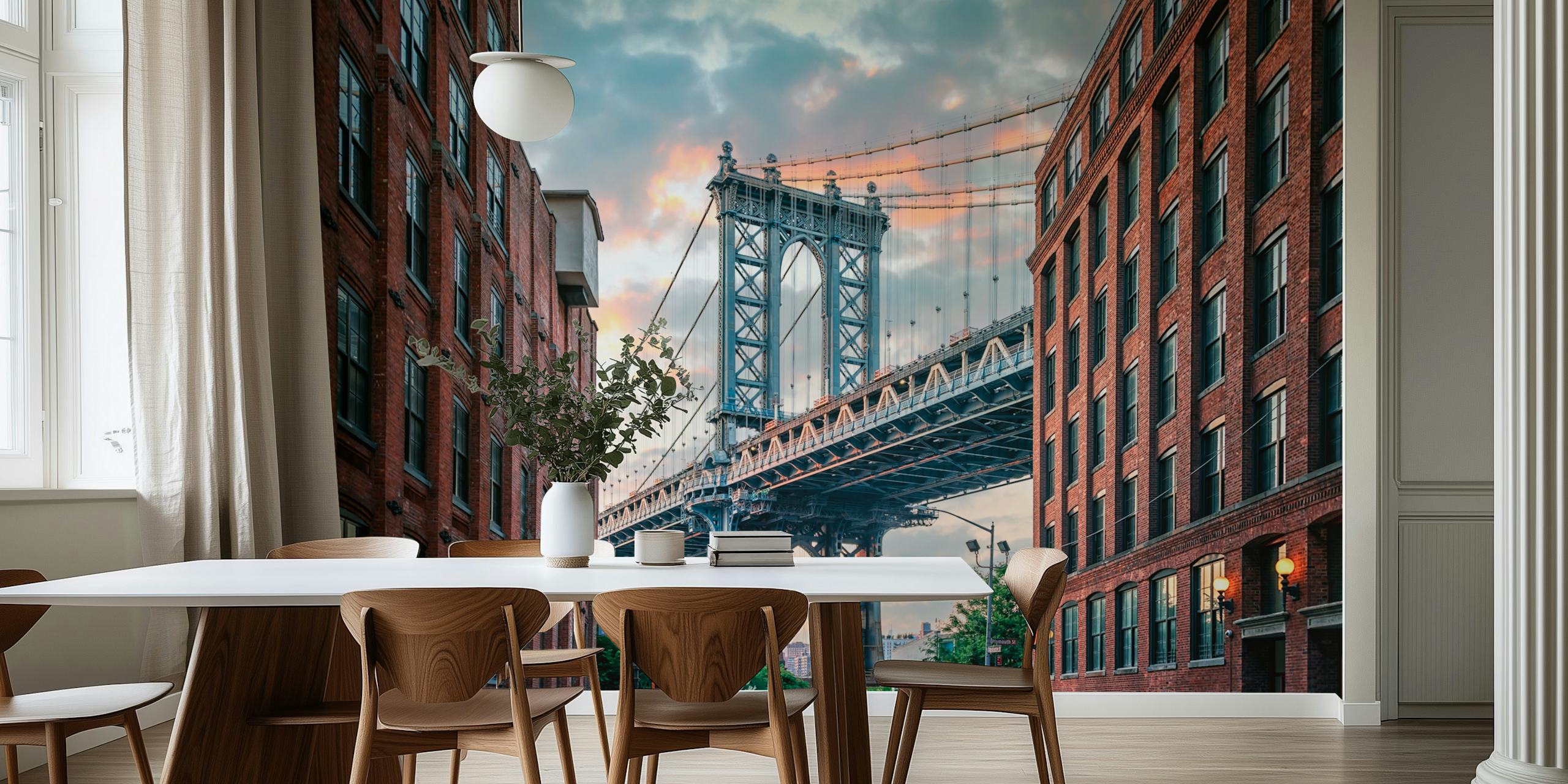 Póster Manhattan Bridge at sunset en una habitación