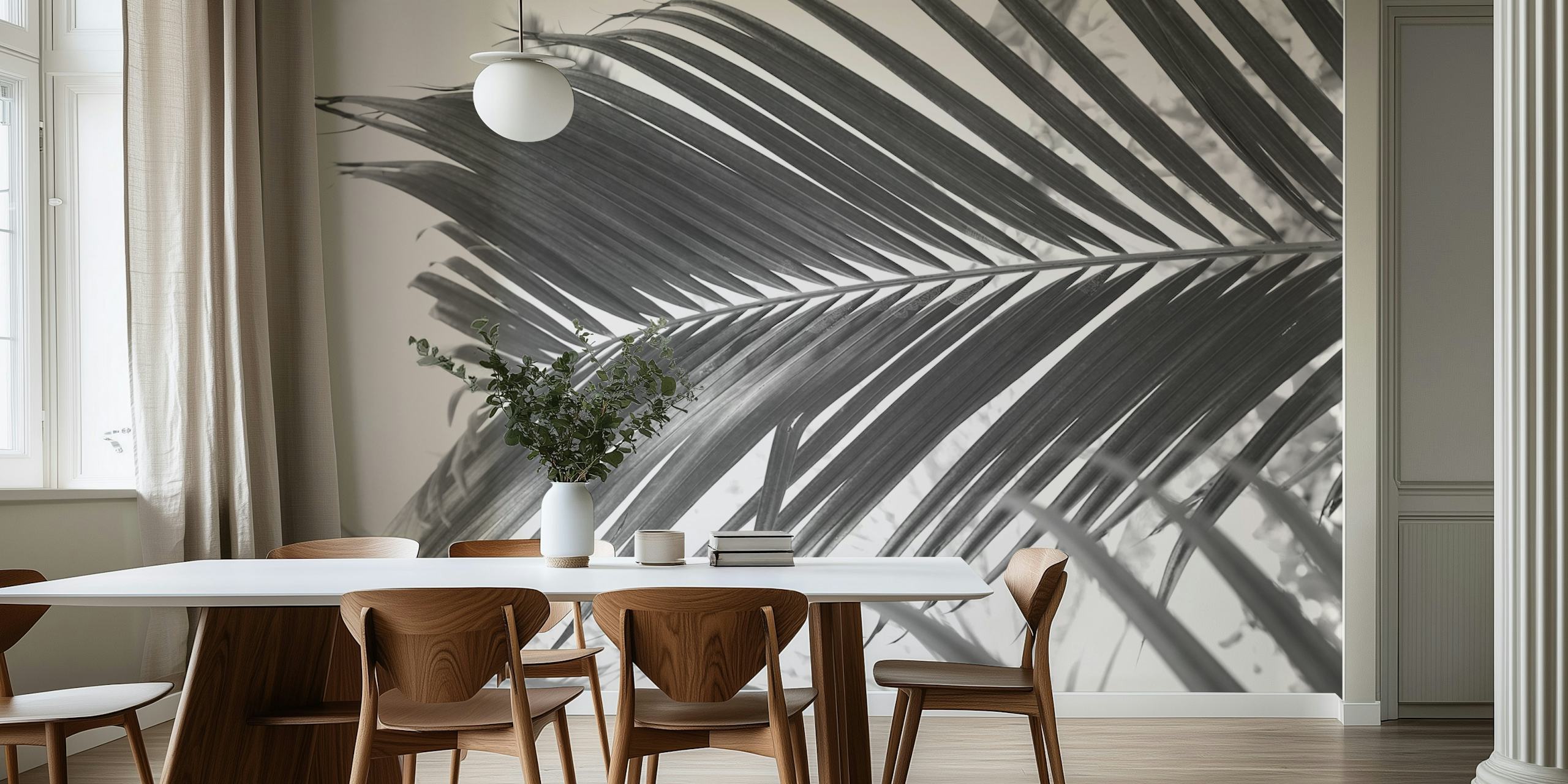 Black and white sun kissed palm leaf wall mural