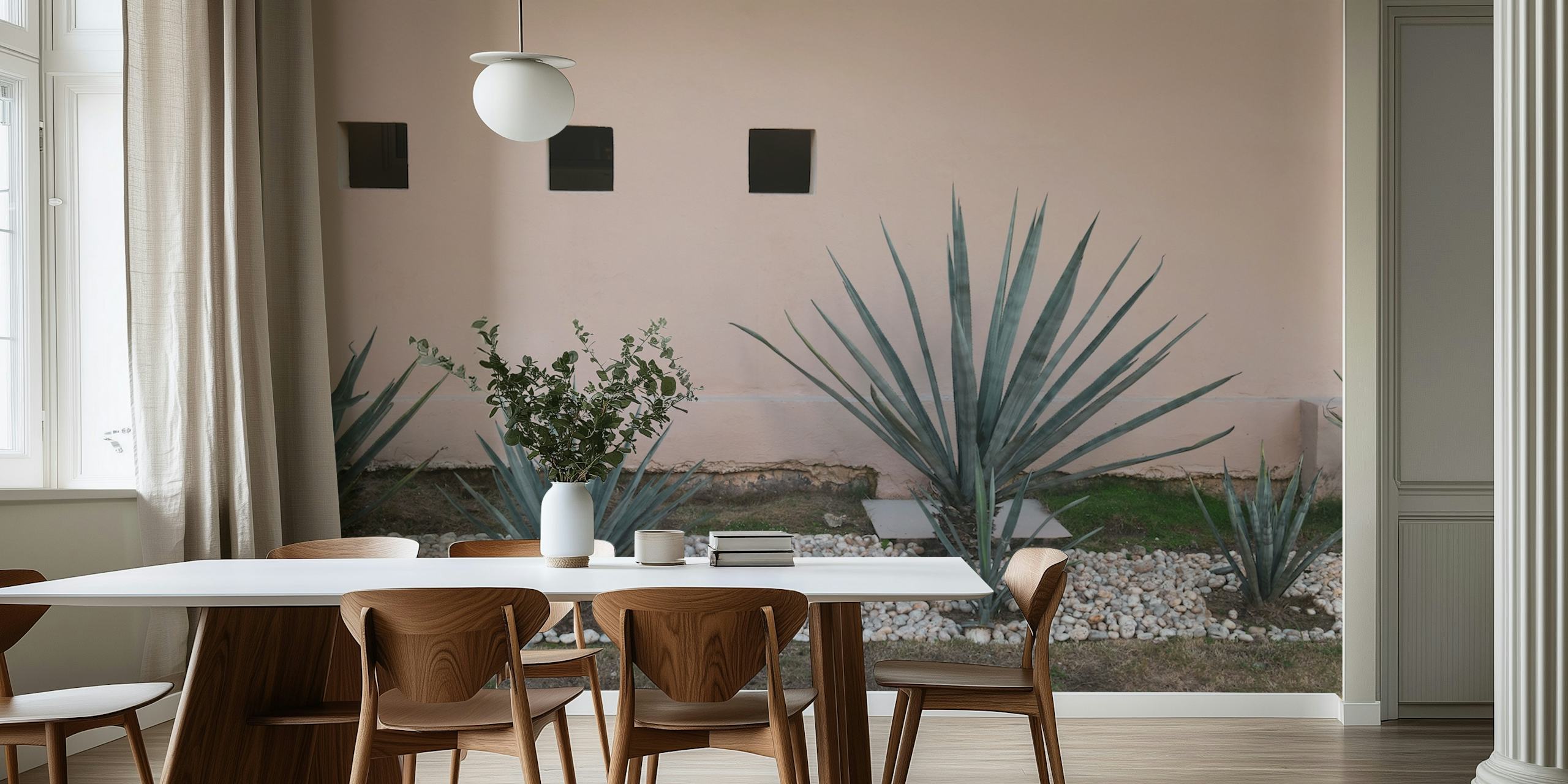 Agave plants in blush pink background wallpaper