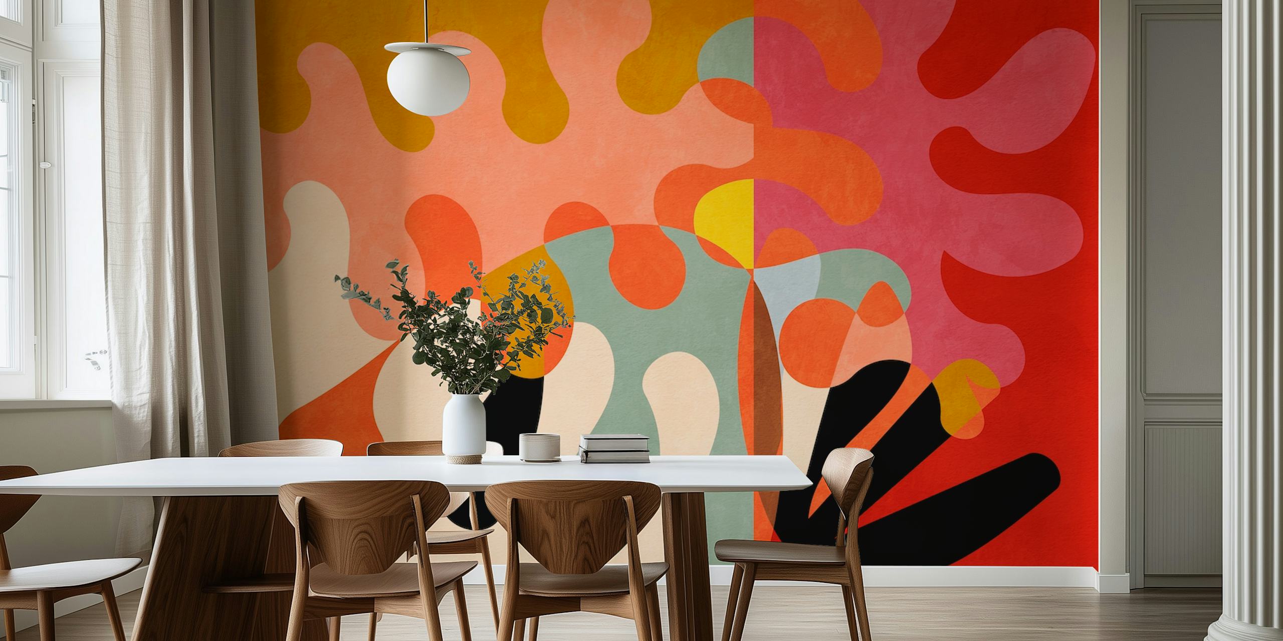 Cut out modern Matisse wallpaper in a room