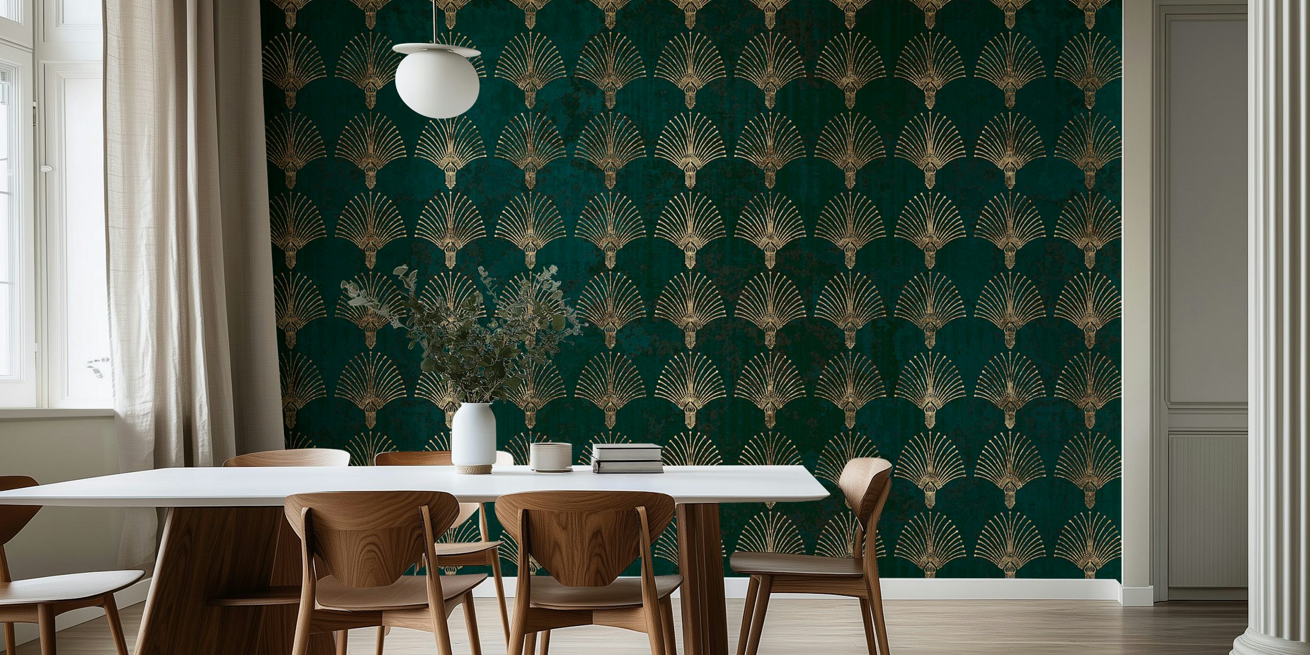 Ταπετσαρία Elegant Art Deco Golden Teal σε ένα δωμάτιο