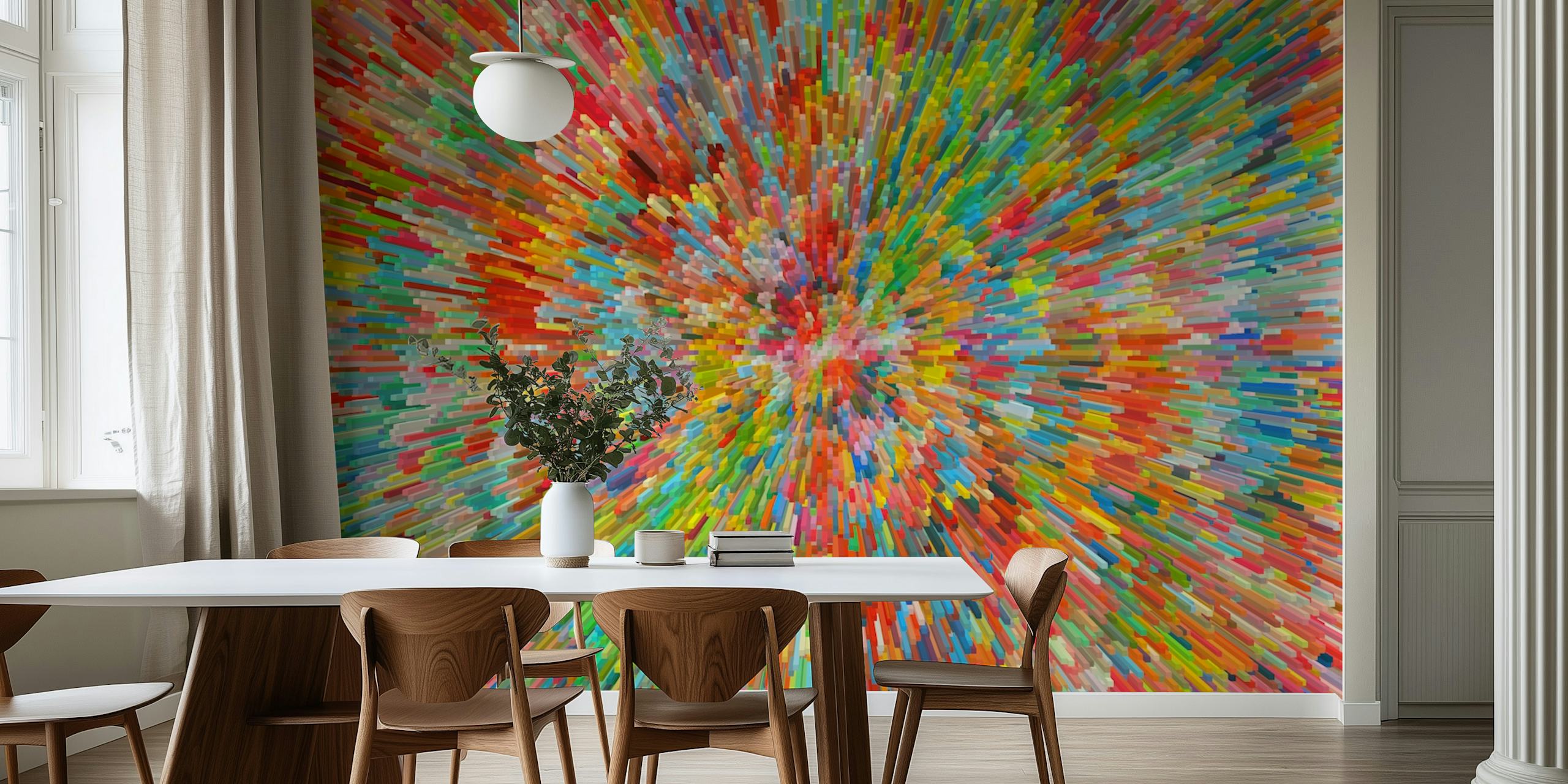 Colorful abstract burst pattern in various hues wallpaper