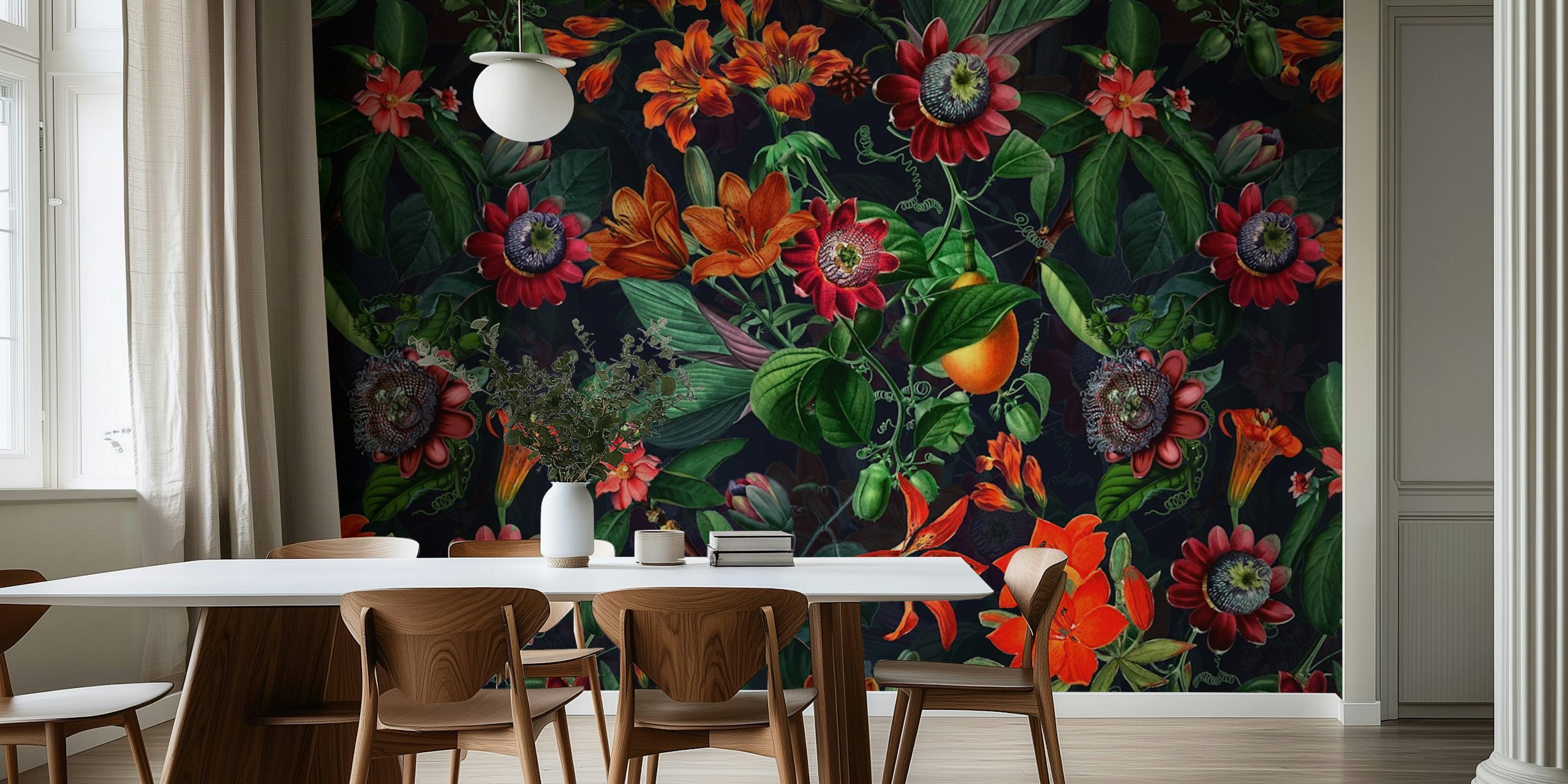 Colorful flowers on dark background floral wallpaper