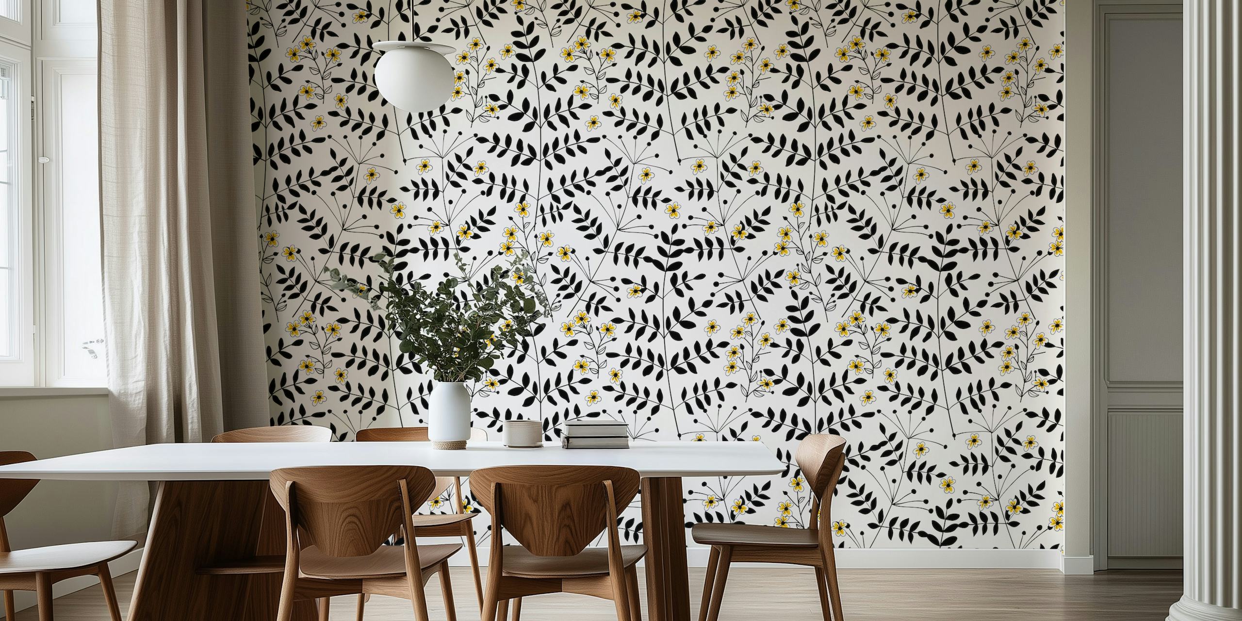 Branches with flowers wallpaper in a room
