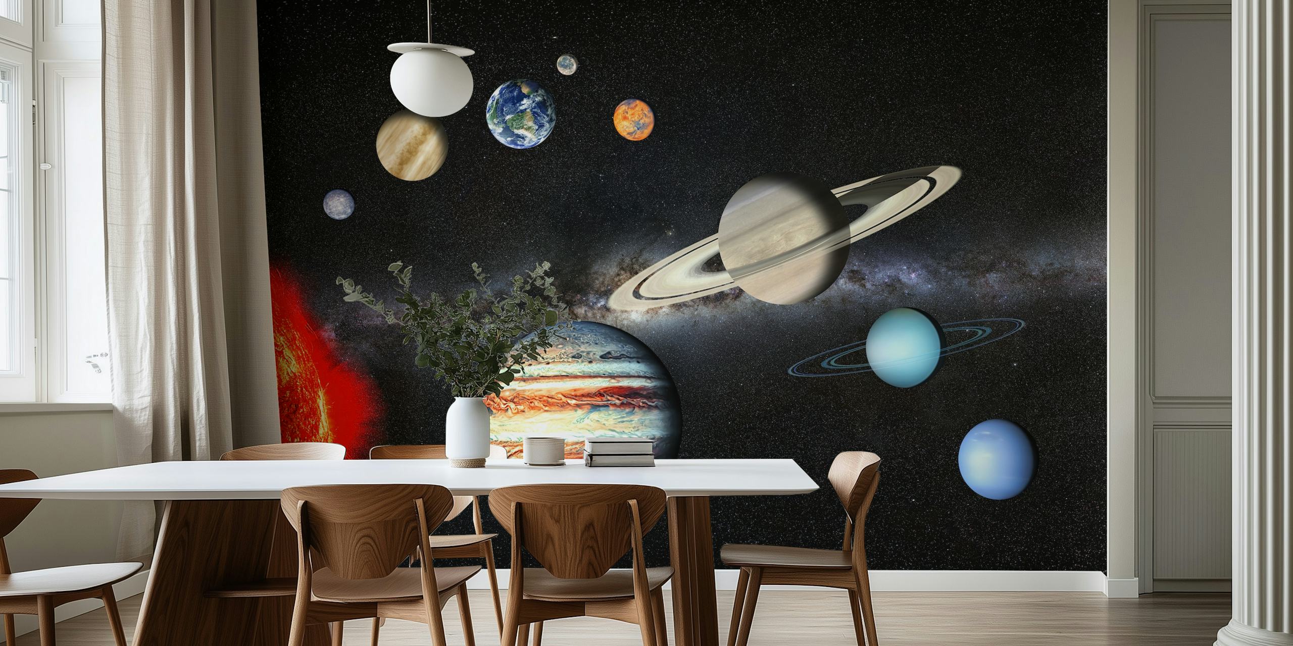 Färgglad tapet för The Solar System i ett rum