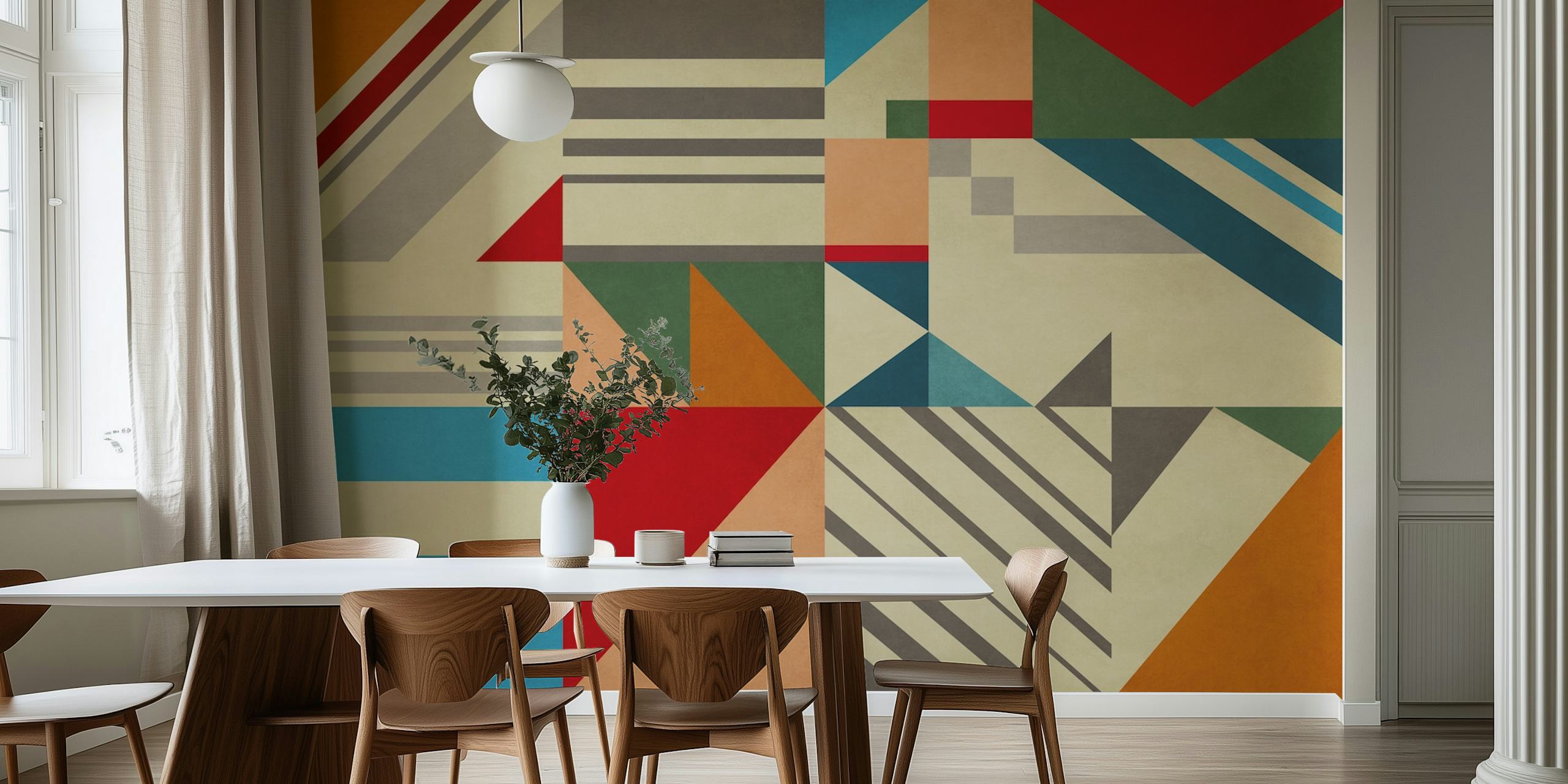 Kleurvolle geometrische behang in een kamer