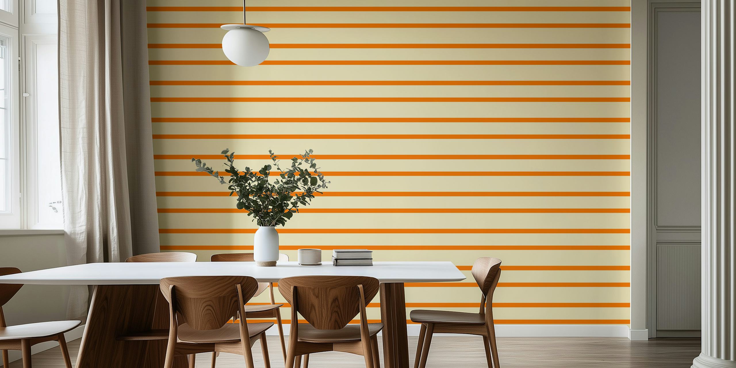Orange stripes on beige background textured wallpaper