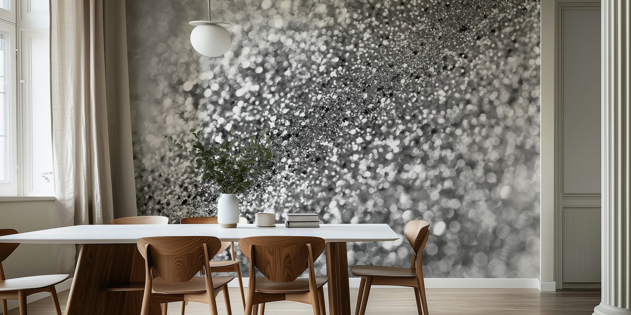 Silver Gray Bokeh Glitter wall mural with sparkling light effect