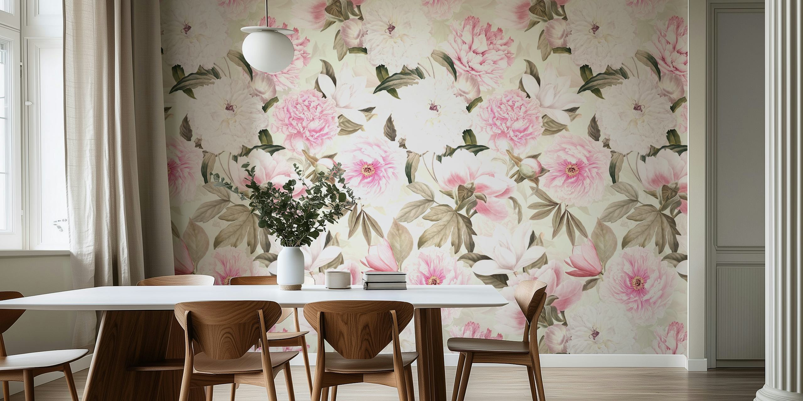 Peony Paradise Pink Blumen Tapete in einem Raum