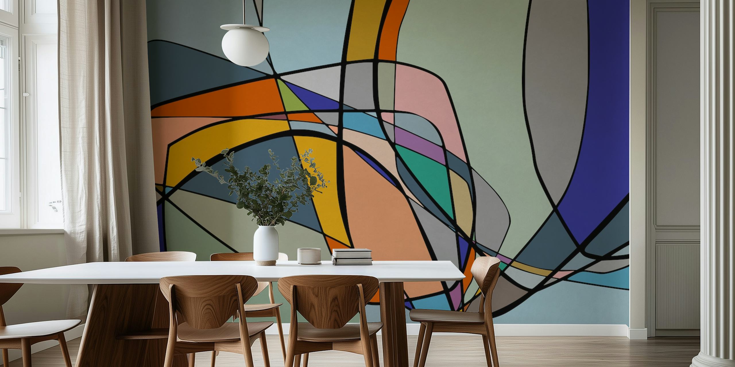 Papel de parede abstrato colorido em um quarto