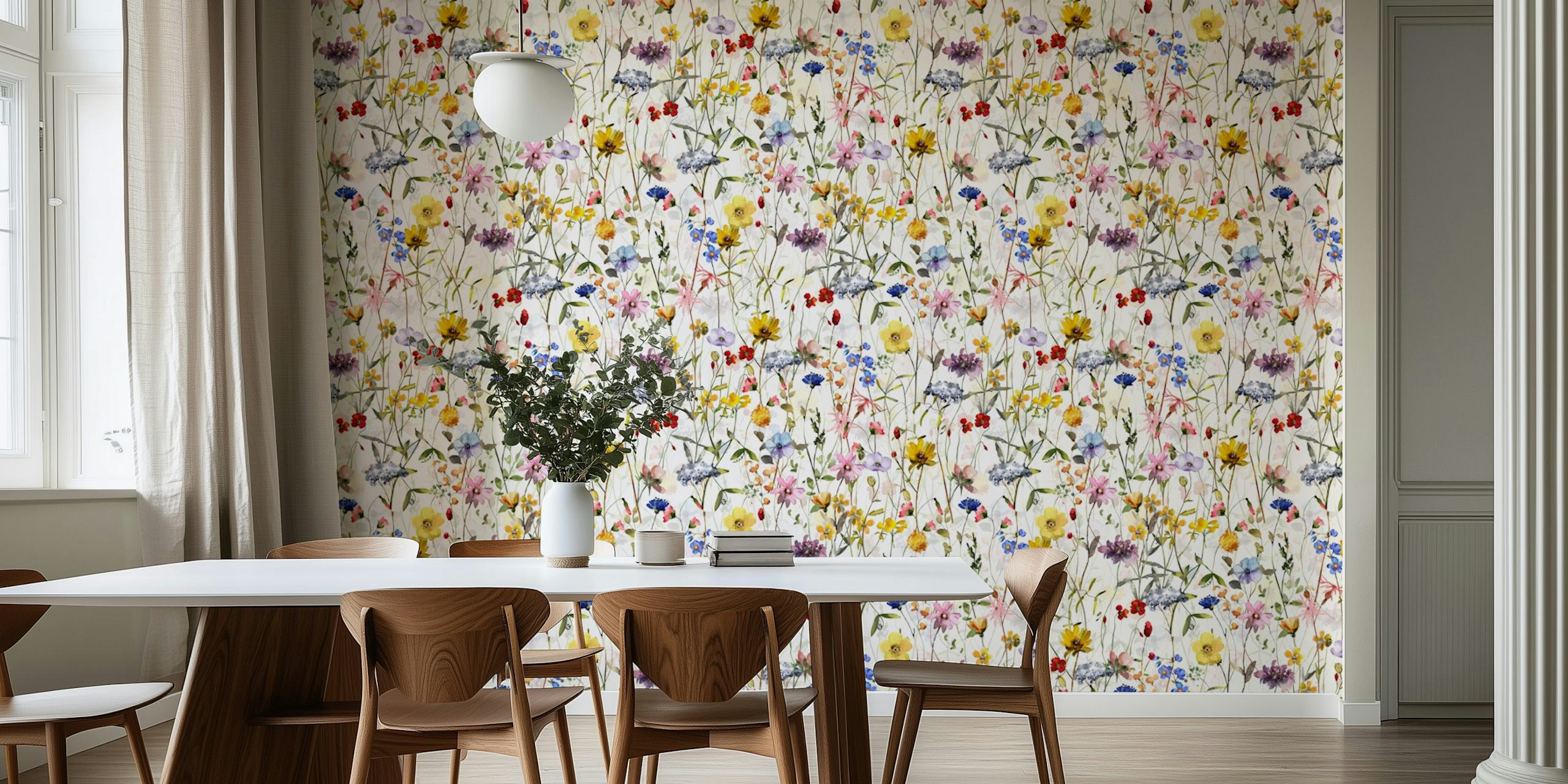 Papel de parede Wildflowers Midsummer Meadow exibido em um quarto