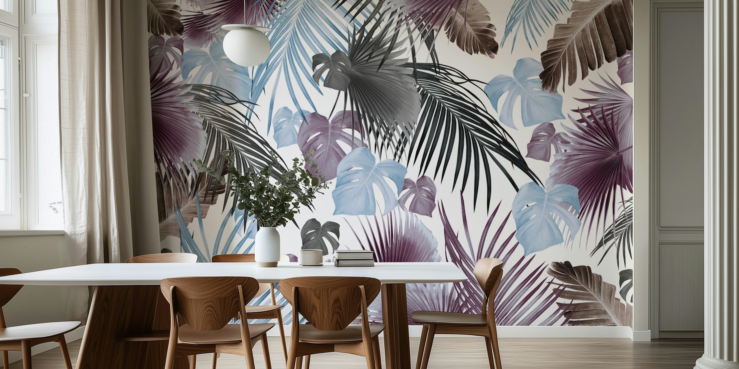 Tropical Jungle Leaves papel de parede em um quarto