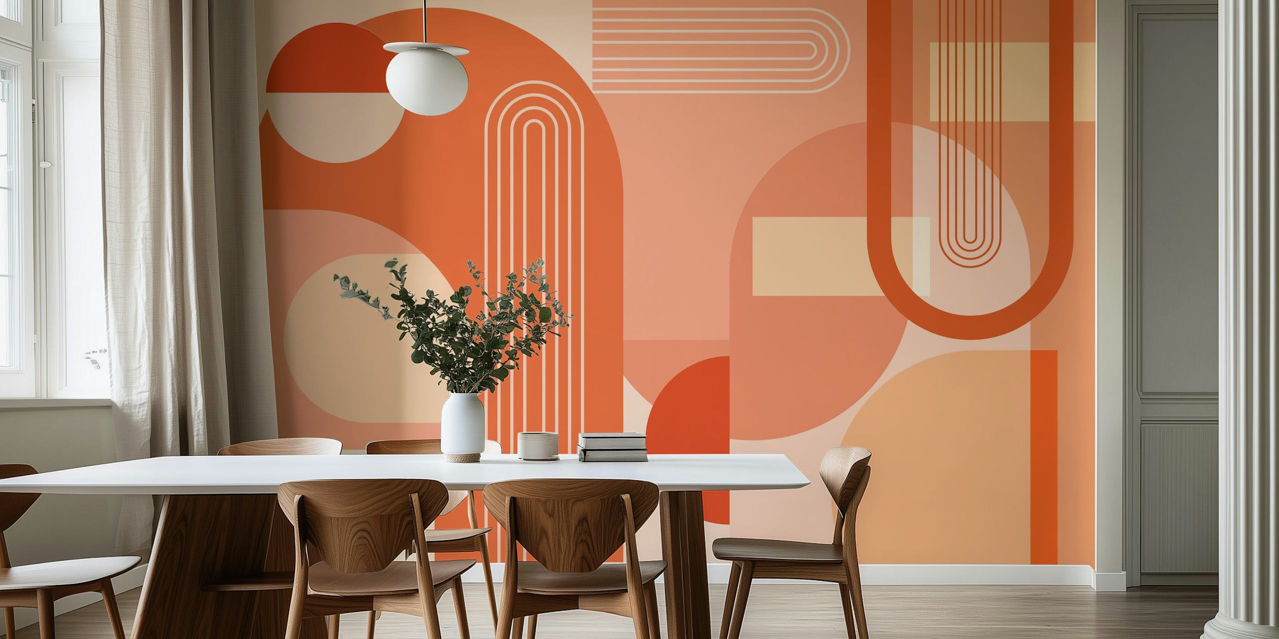Geometric patterns in terracotta and peach colors wallpaper