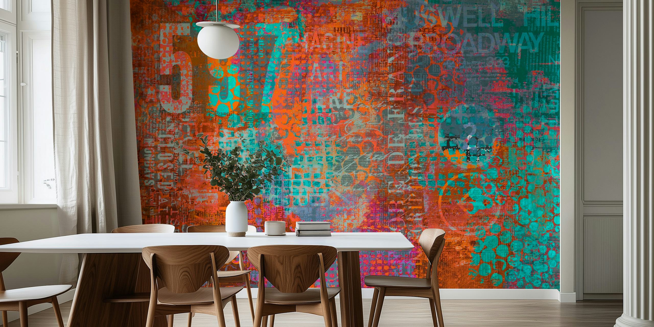 Vibrant urban street art wallpaper in a room
