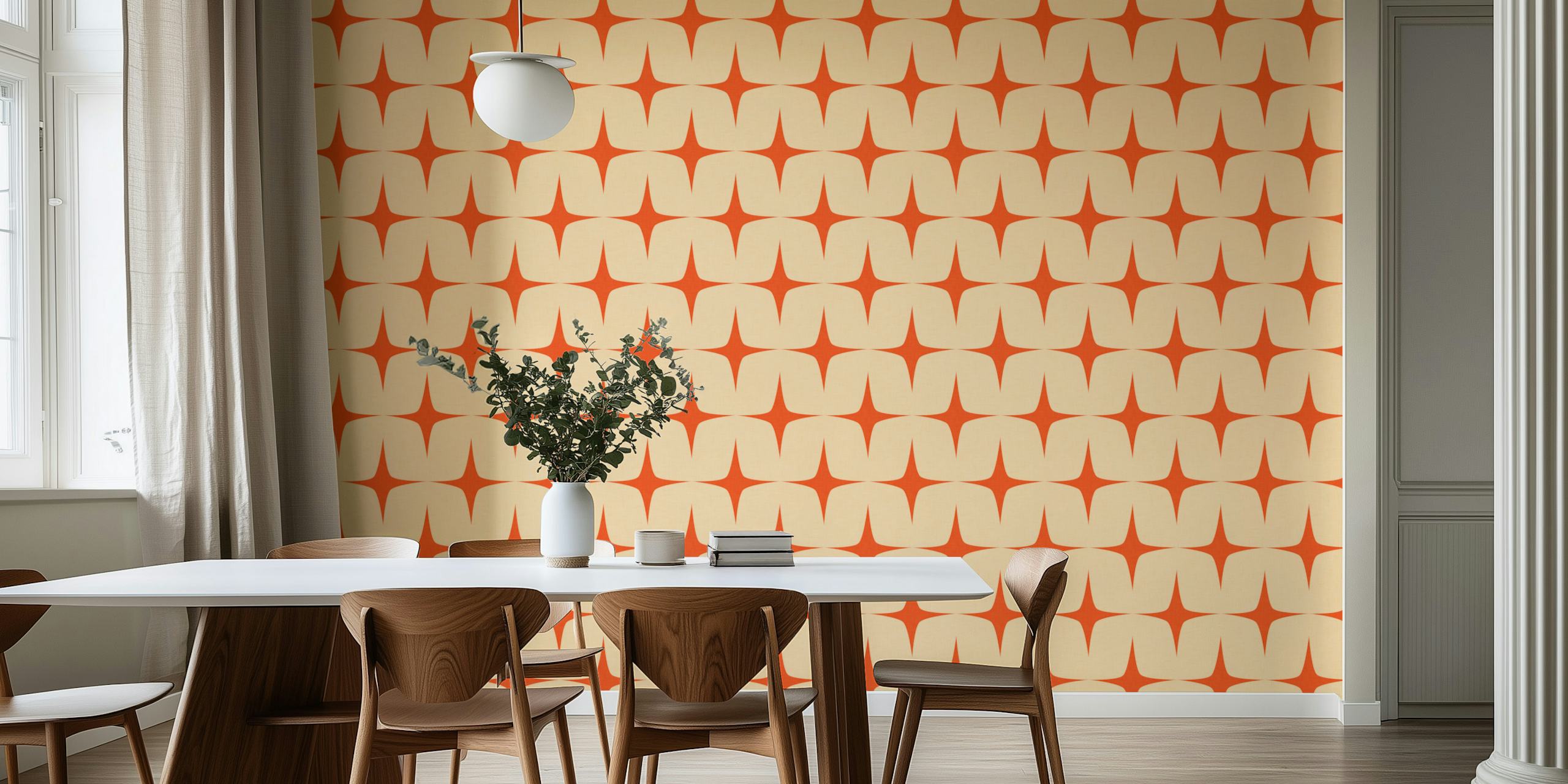 Orange geometric pattern wallpaper with starburst shapes