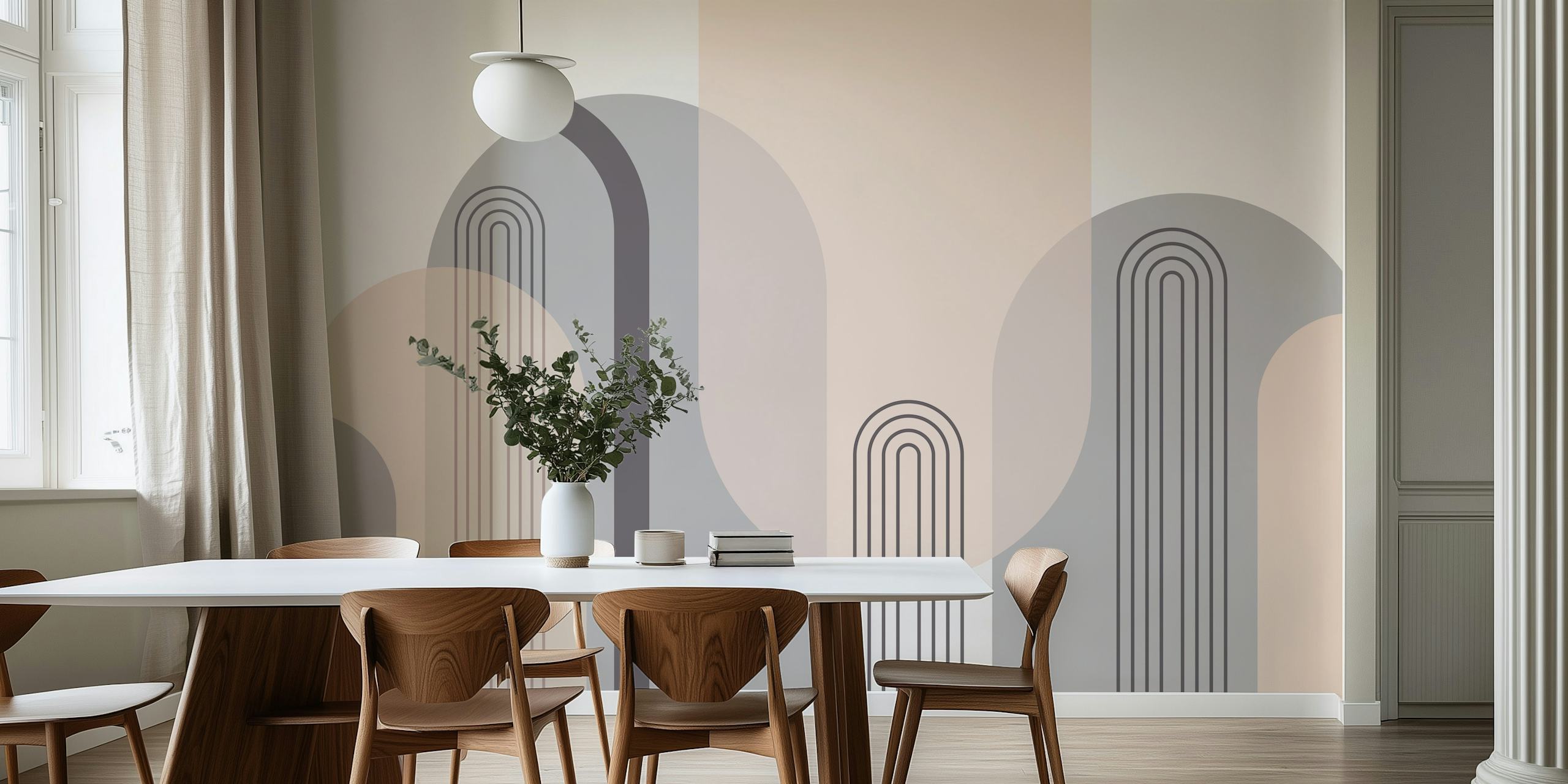 Papel de parede Mid Century Neutral Tones em um quarto