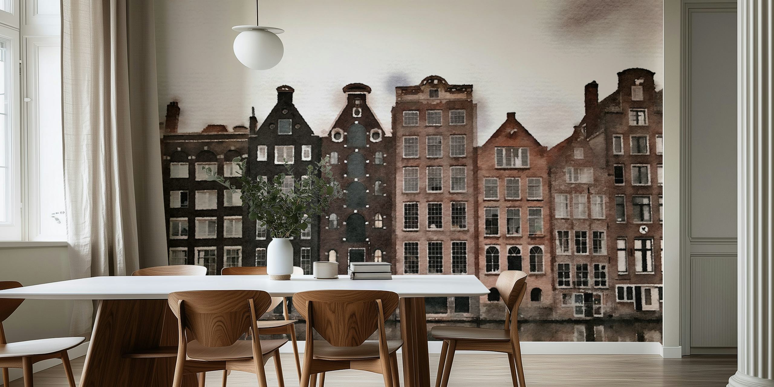 Fototapete Amsterdamer kanalhäuser im aquarellstil