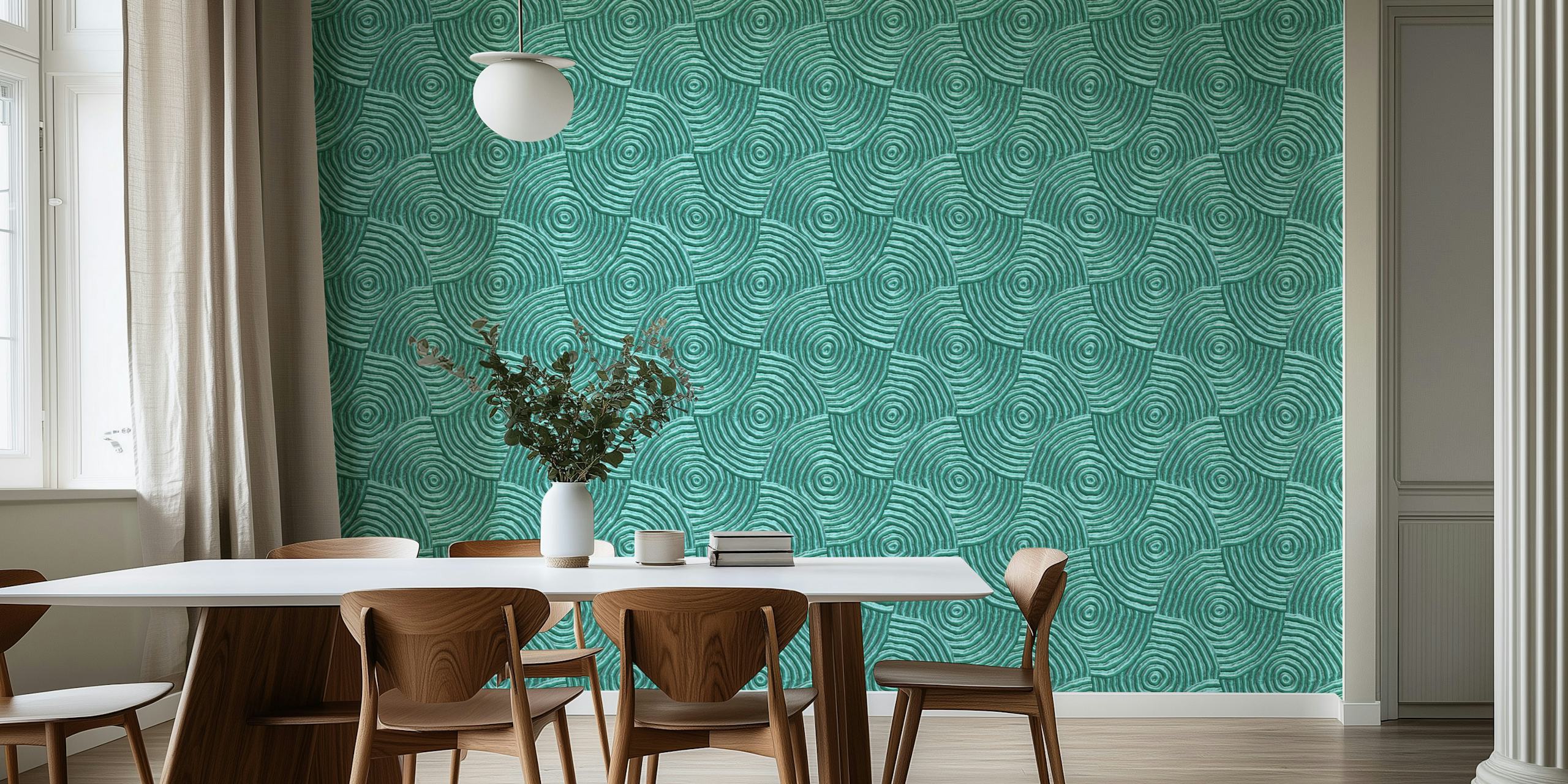 Stylish turquoise teal embossed metallic pattern wall mural