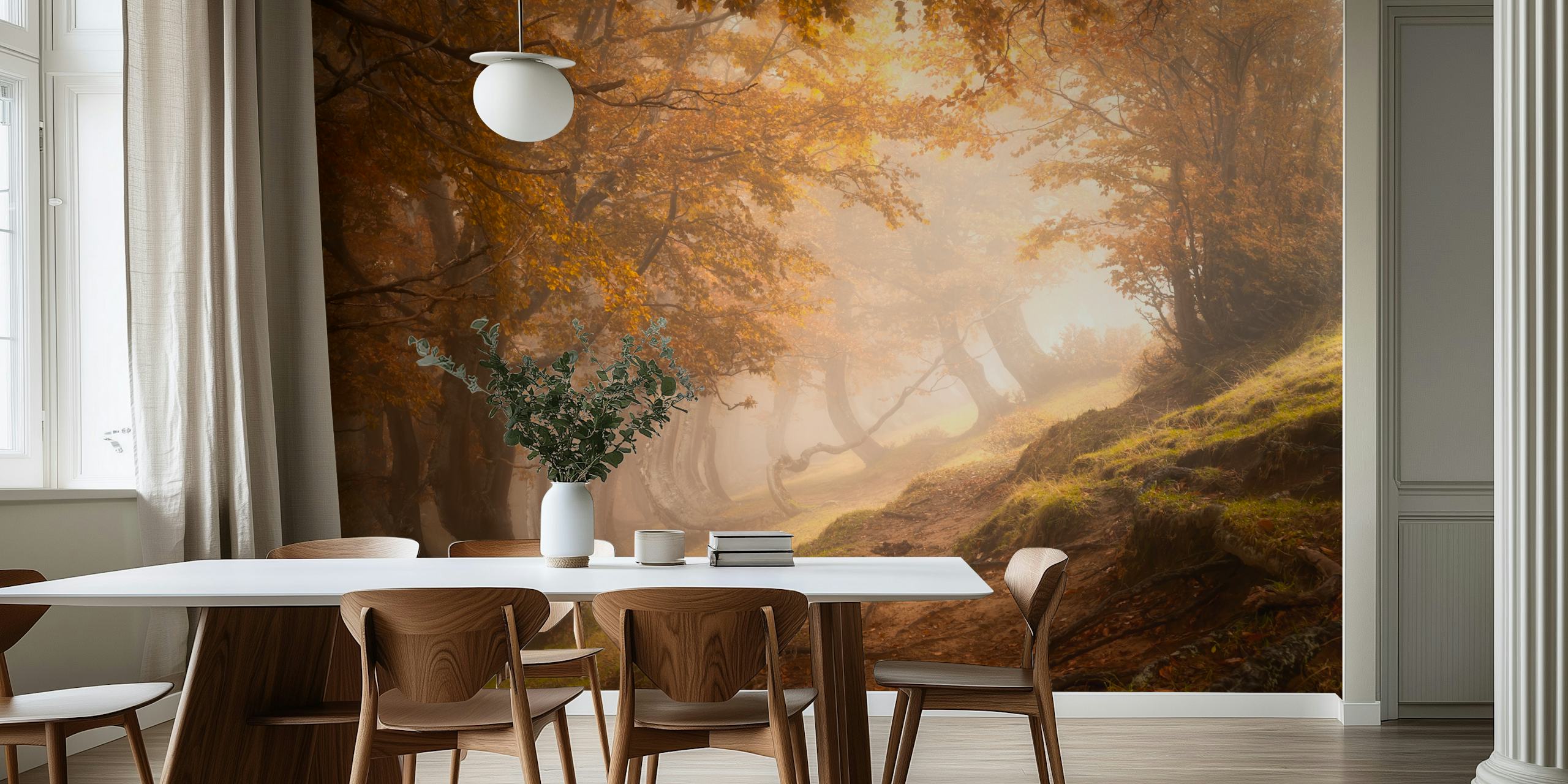 Twisted beeches wallpaper in a cozy room