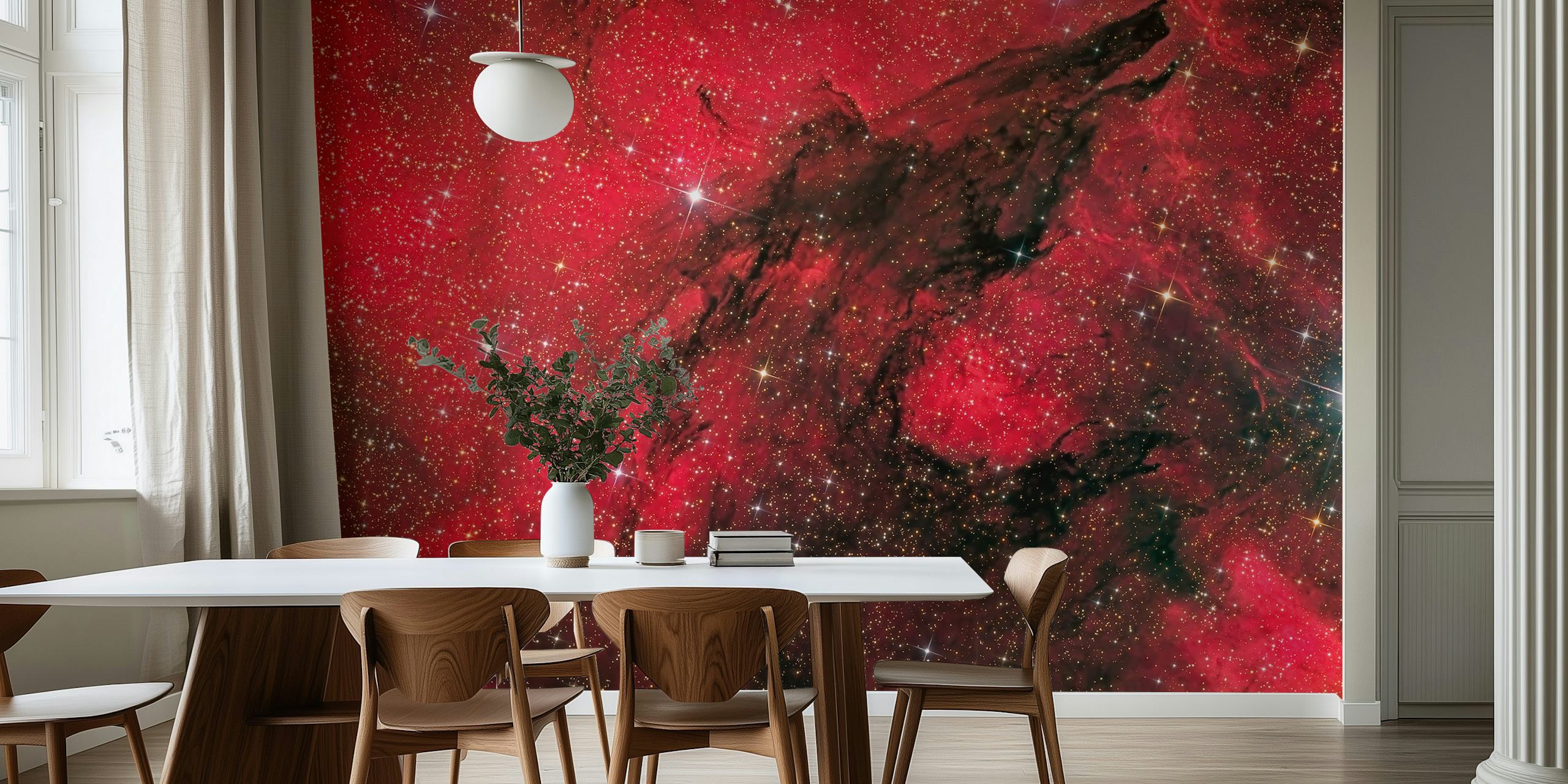 Fototapeta Silueta vlka na kosmickém červeném a hvězdném pozadí