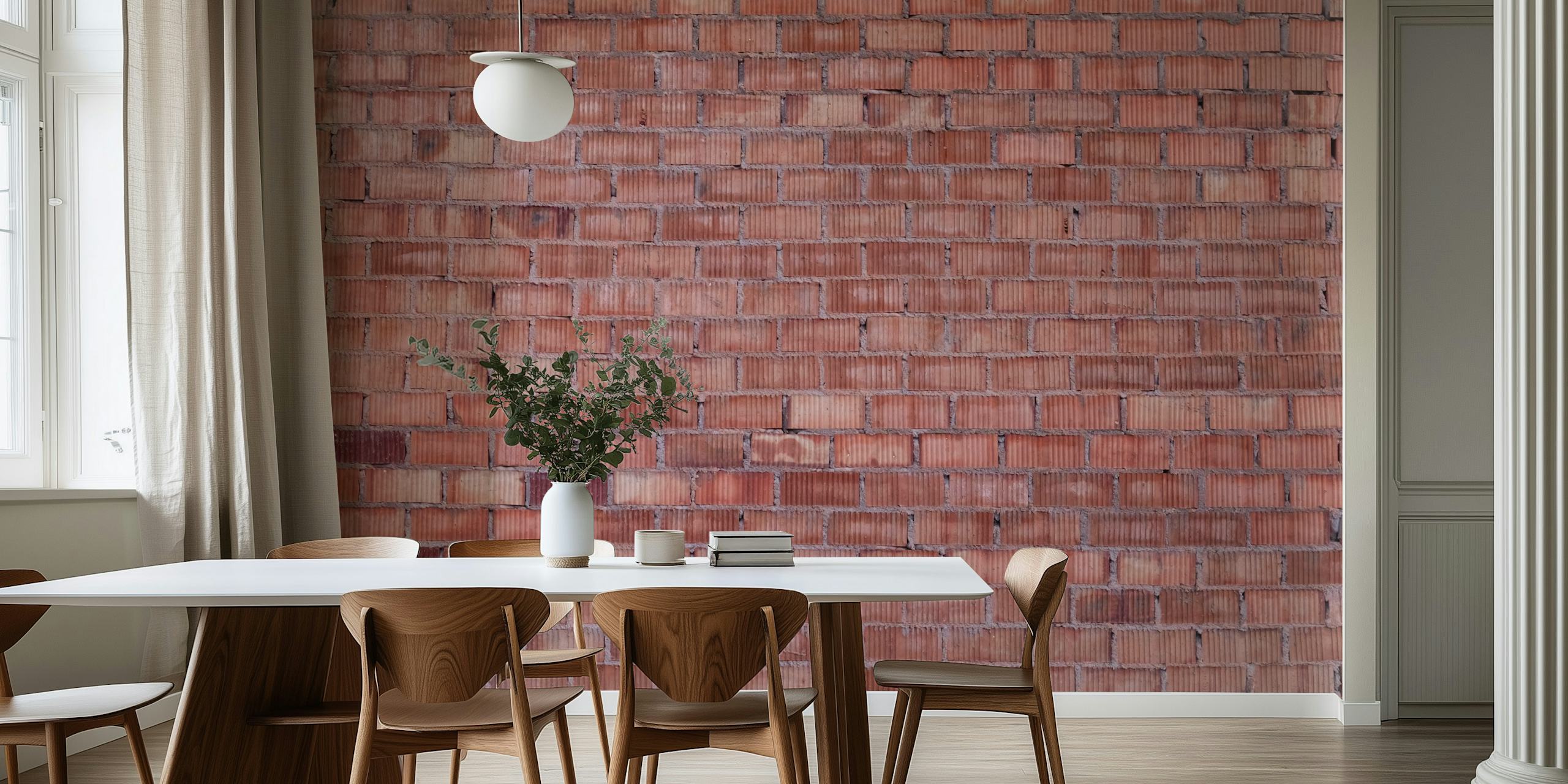 Textured brick wall mural with warm terracotta and dusky rose tones