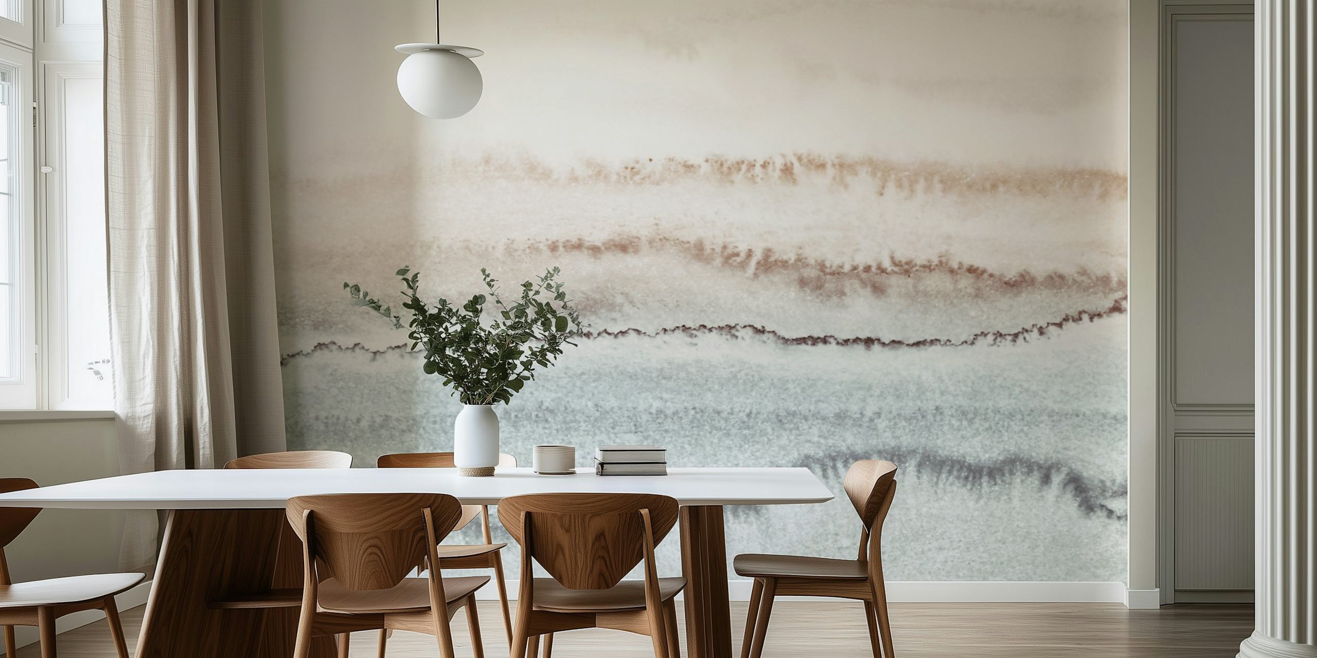 Mural de parede abstrato inspirado no oceano com tons terrosos misturados em um gradiente.