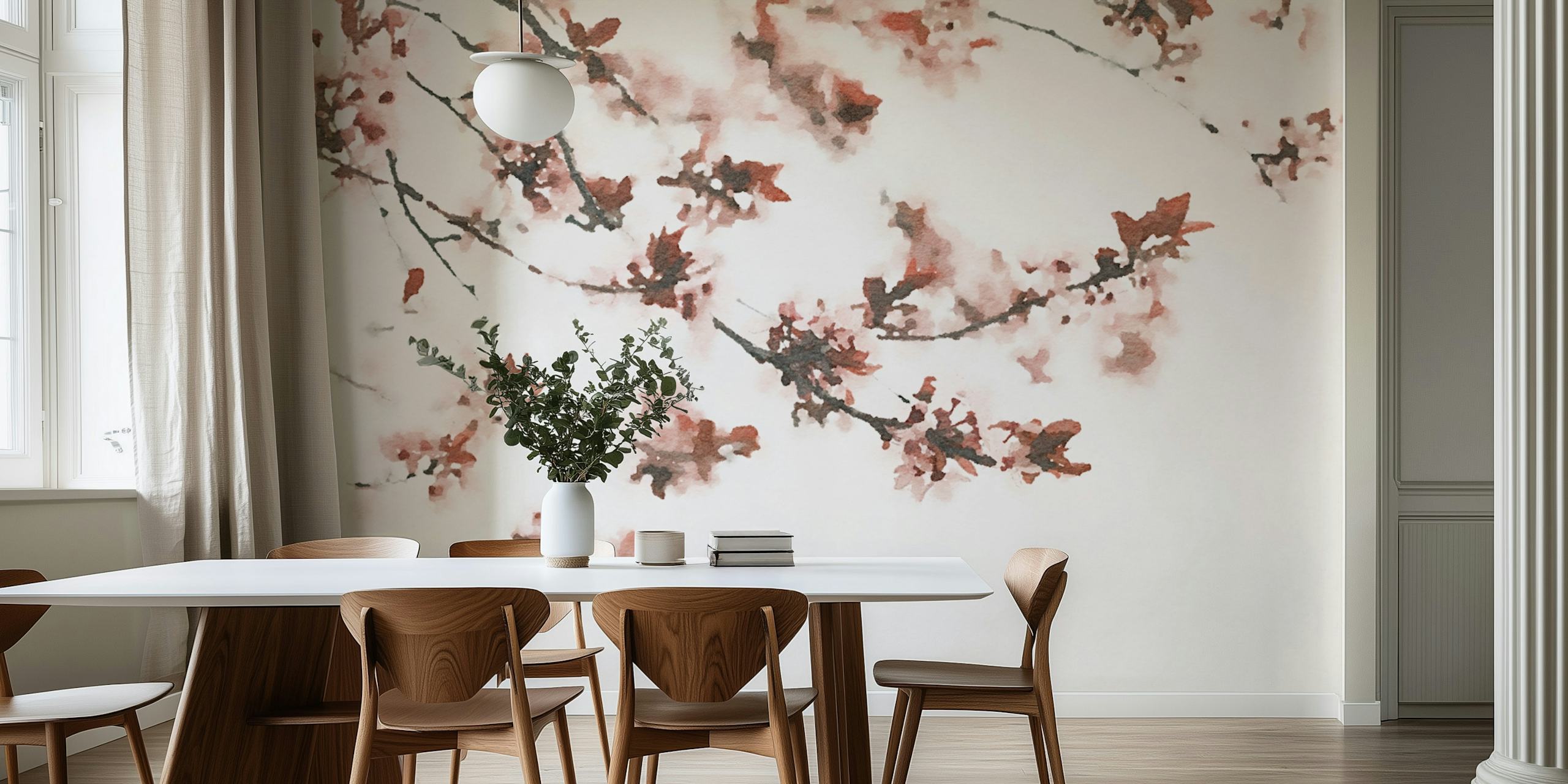 Toffee cherry flower wallpaper σε ένα δωμάτιο