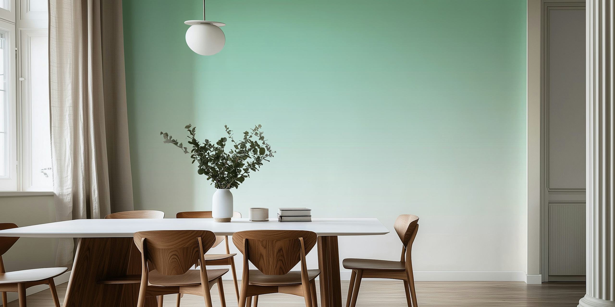 Ombre Aquamarine -kaltevuustapetti esittelee rauhallisen siirtymisen vaaleista tummansinisiin sävyihin ja muistuttaa merta.