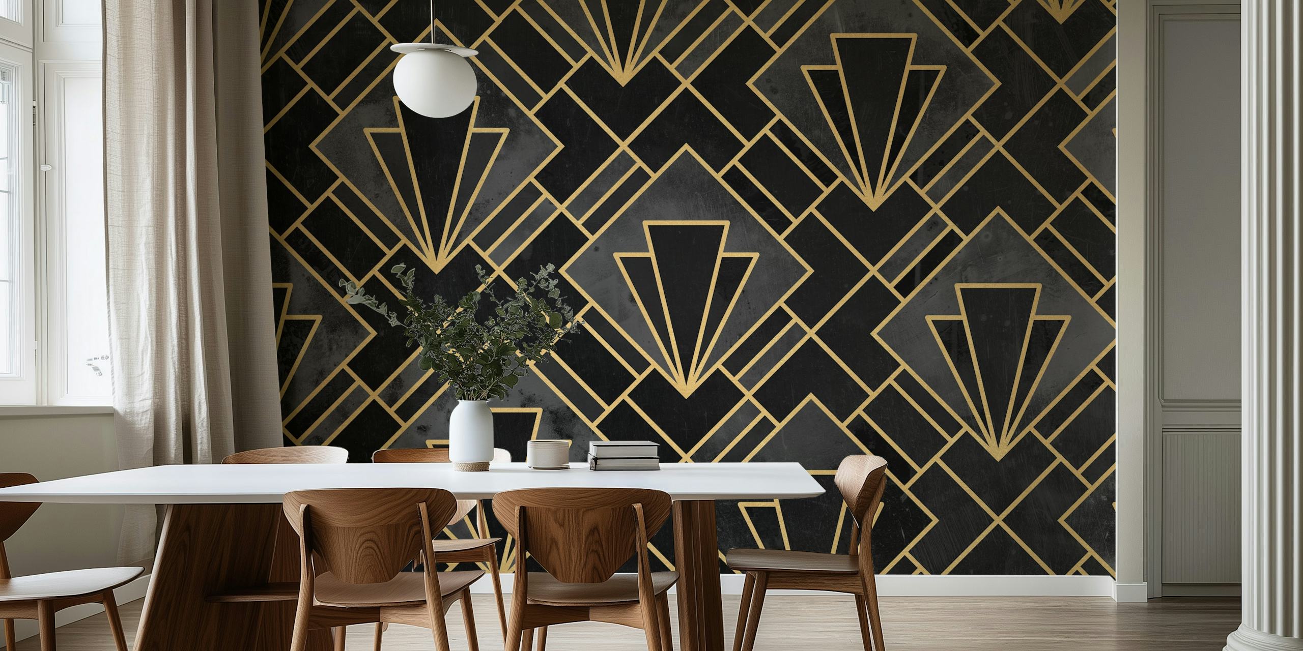 Papel pintado Charcoal Art Deco Mosaic en una habitación