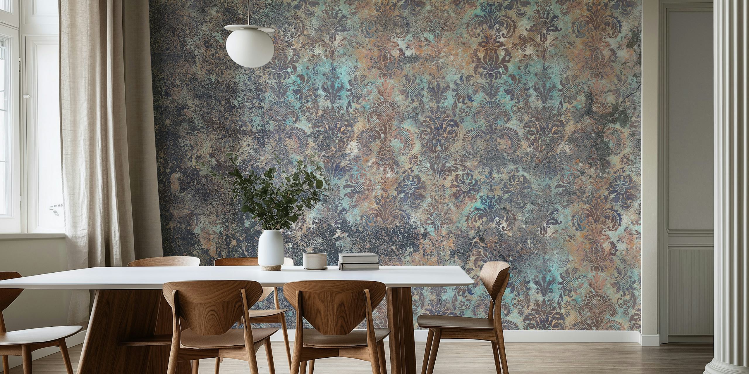 Grunge Damask Wall Desert Sky tapet i et rum