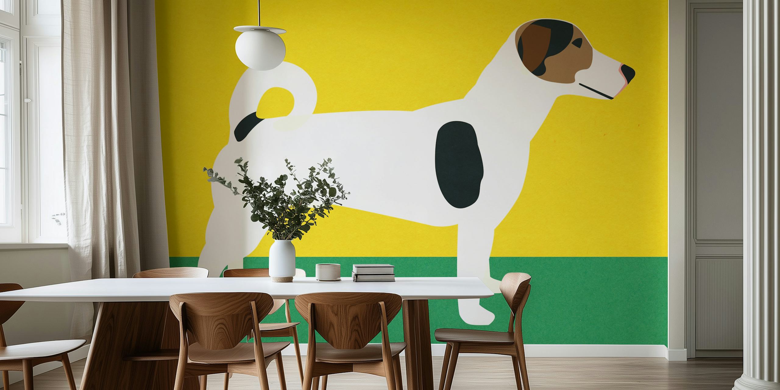 Whimsical dog wallpaper in a room