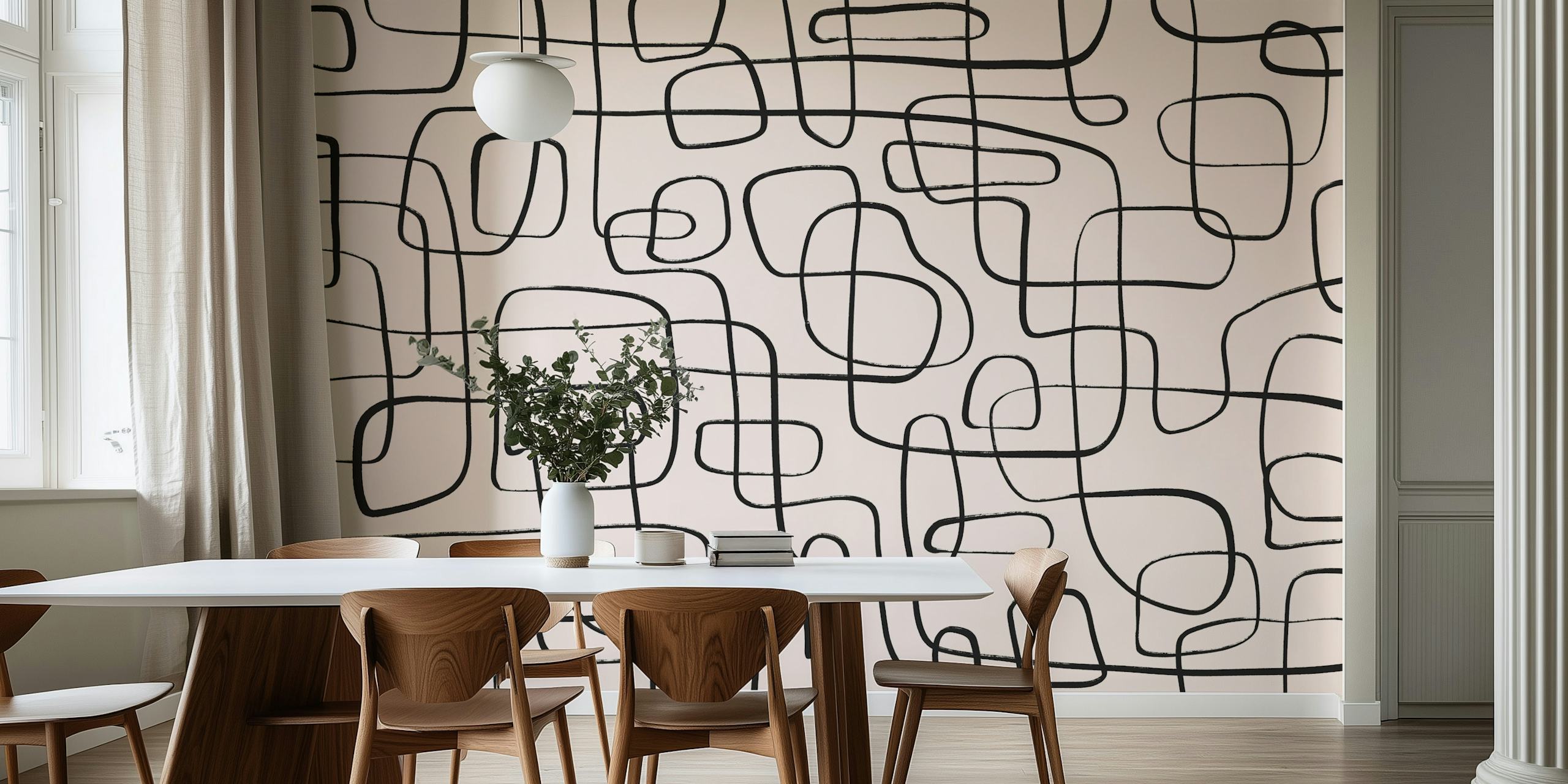 Abstract black line patterns on a light background wallpaper