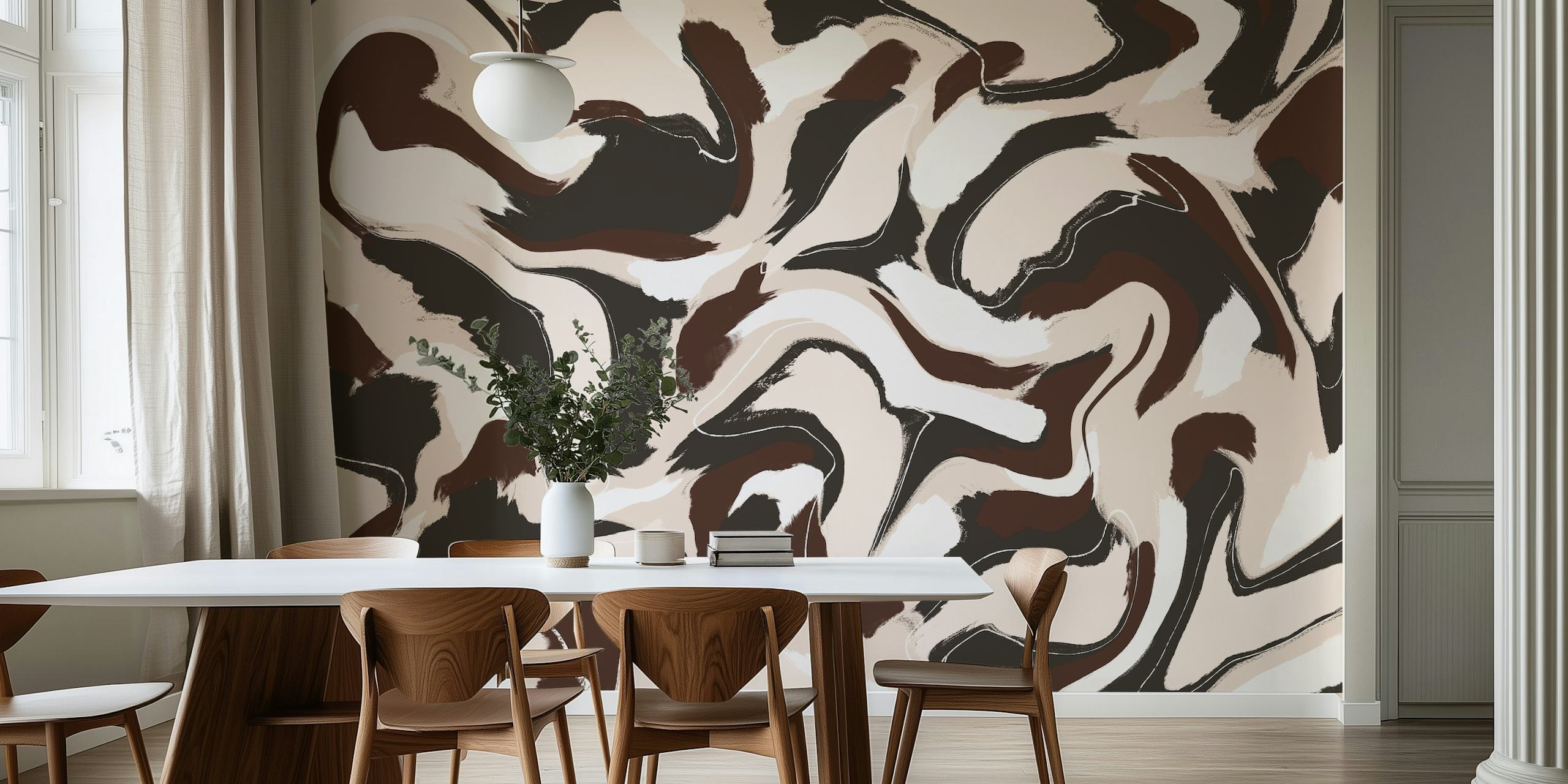 Brown and beige abstract strokes wallpaper design