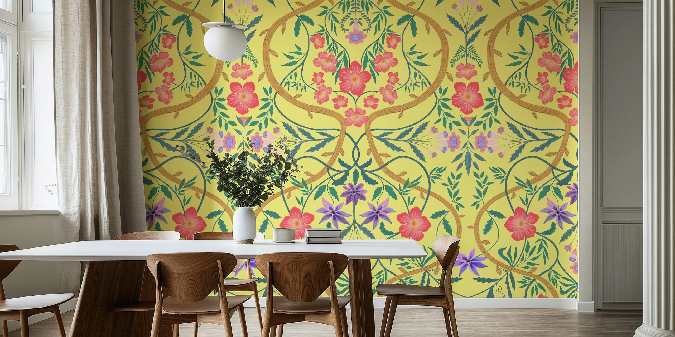 Foliage damask wallpaper design in a room