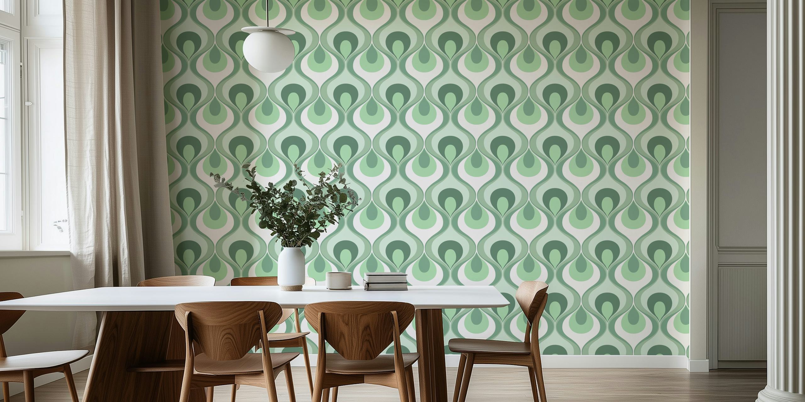 Mint green and white teardrop pattern wallpaper