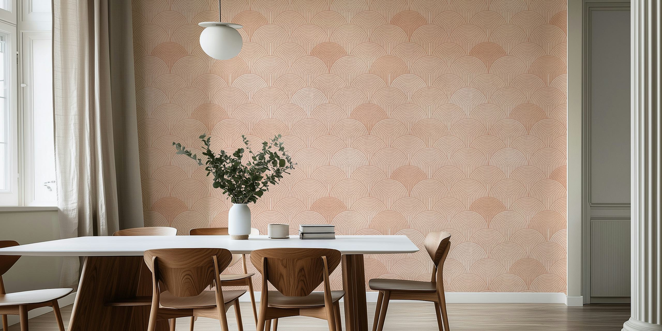 Blush geometric fan pattern wallpaper with retro style