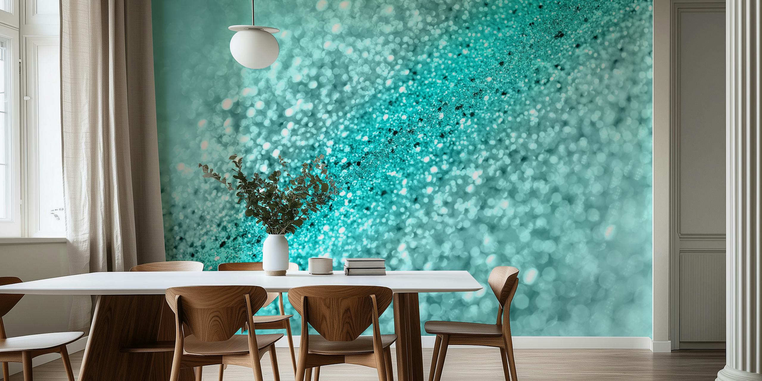 Aqua Ocean Bokeh Brokatowa fototapeta z błyszczącym turkusem i załamaniami światła