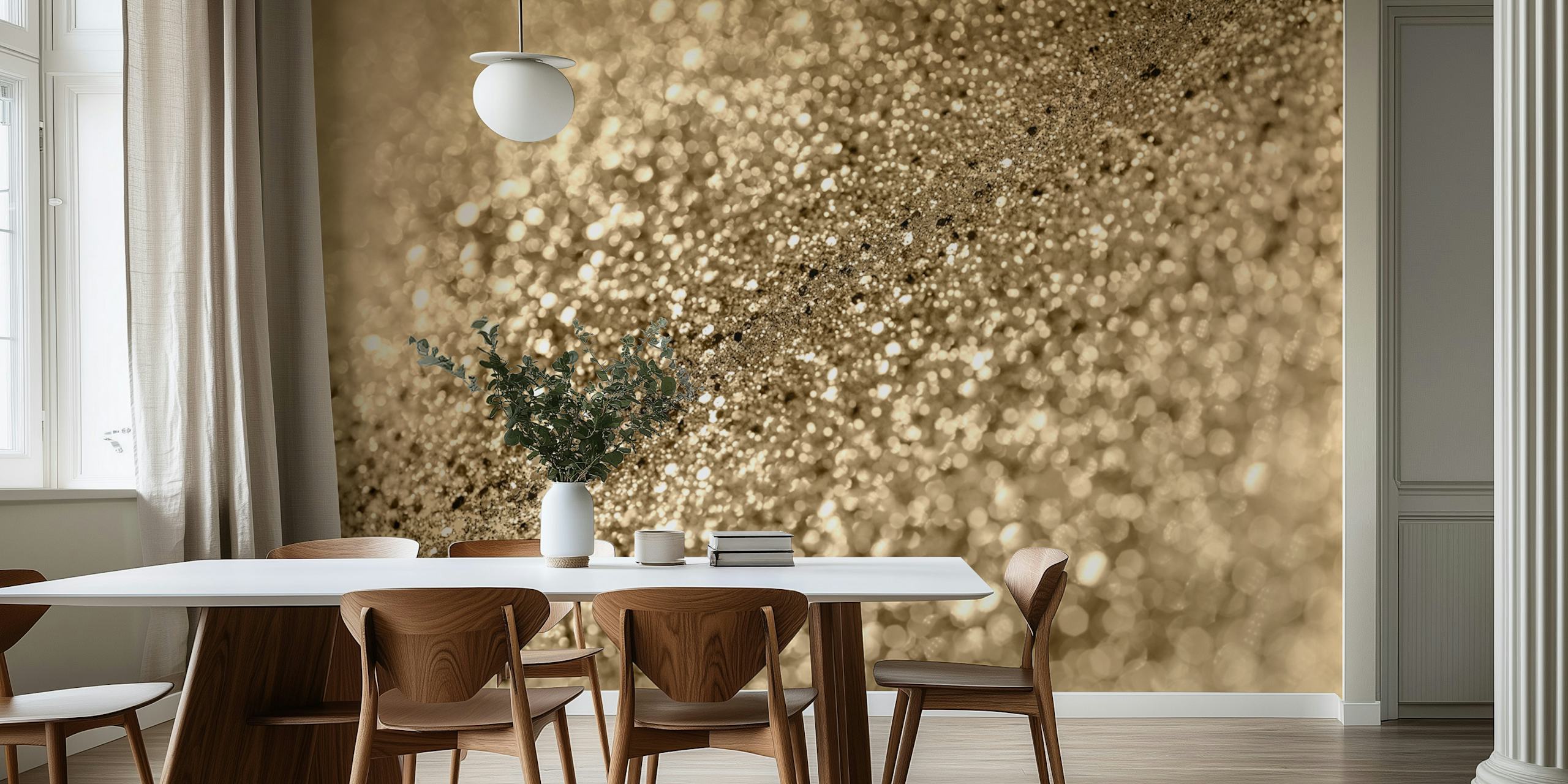 Gold bokeh glitter pattern wallpaper with soft shimmering effect