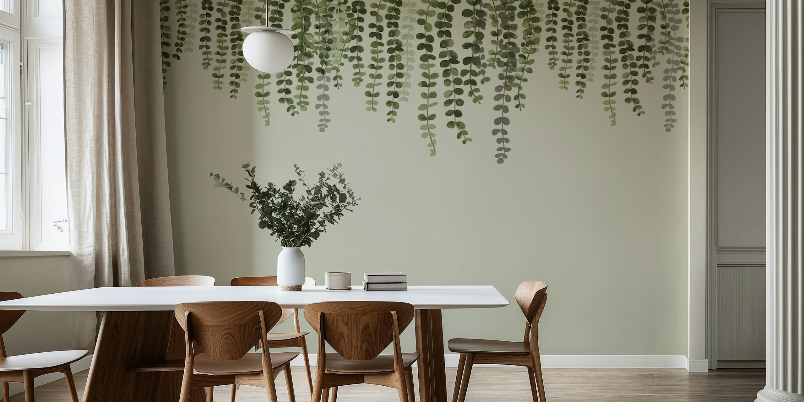 Eucalyptus wallpaper en una habitación moderna