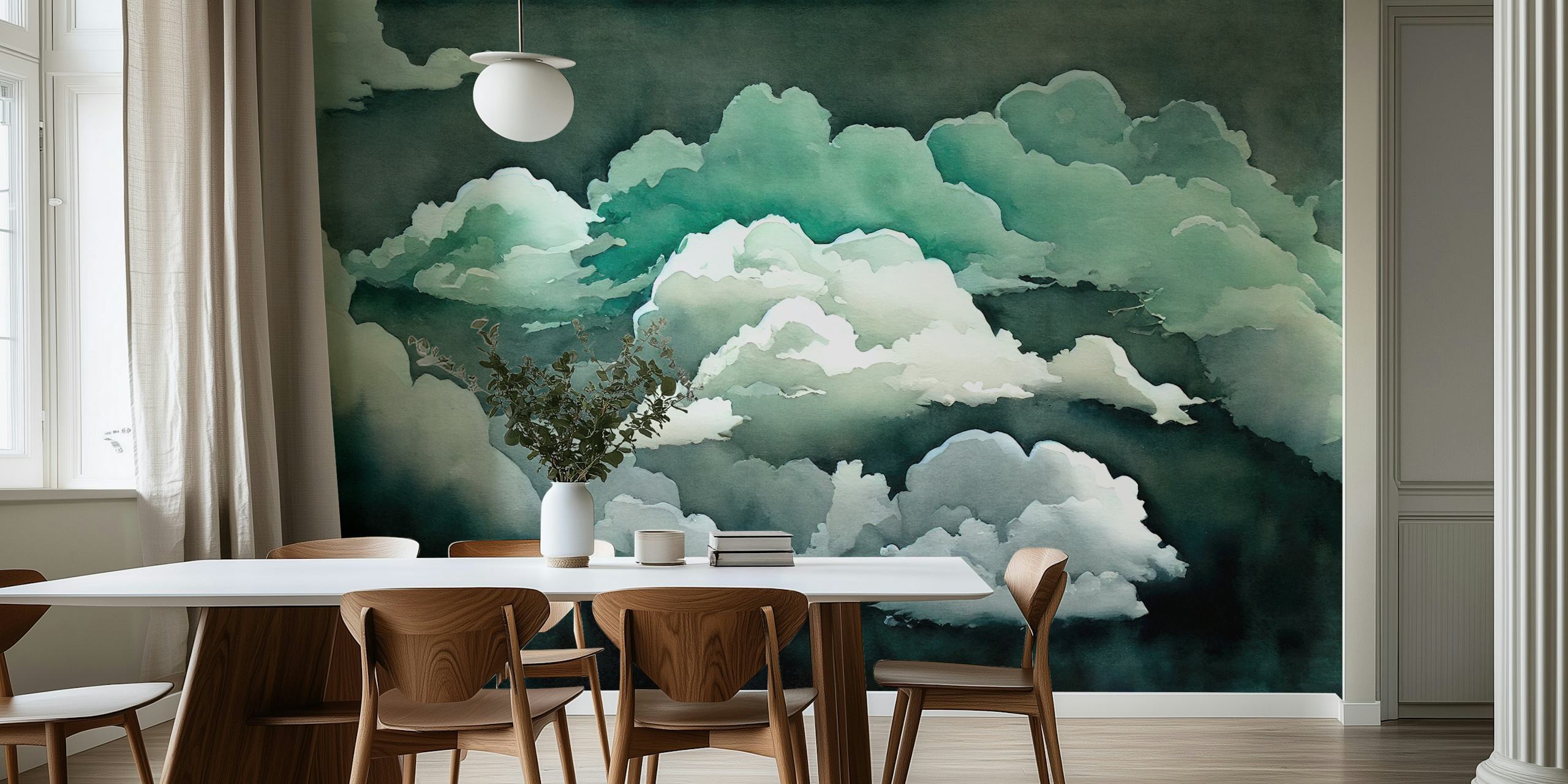 Emerald clouds and mist with green and white tones wallpaper